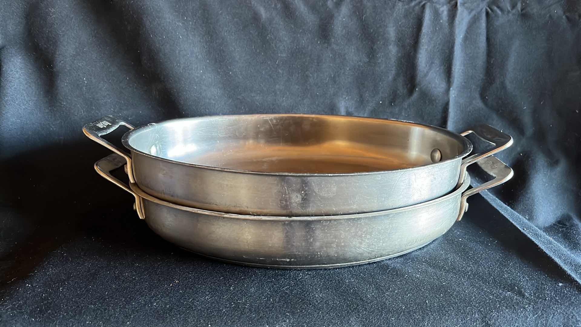 Photo 1 of BON CHEF CUCINA STAINLESS STEEL OVAL OVEN BAKING DISH WITH HANDLES 12” X 9” (2)