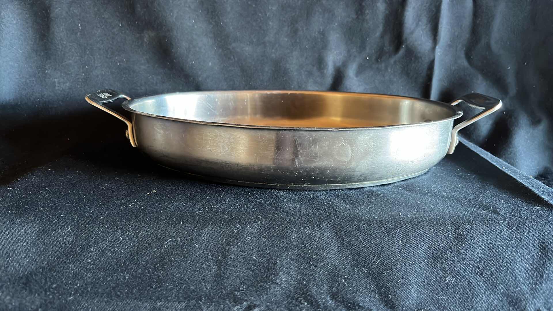 Photo 2 of BON CHEF CUCINA STAINLESS STEEL OVAL OVEN BAKING DISH WITH HANDLES 12” X 9” (2)