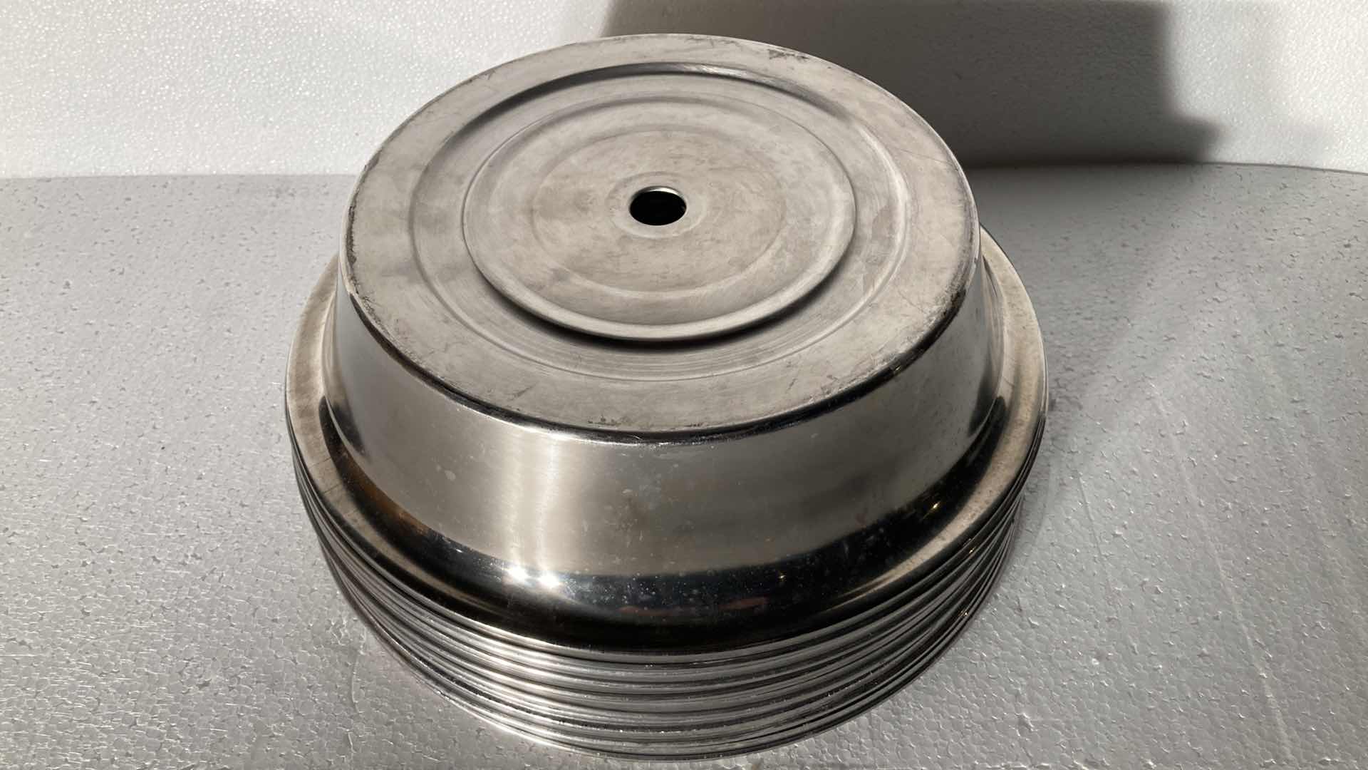 Photo 1 of ROUND POLISHED METAL FOOD COVERS (9) 12.5”