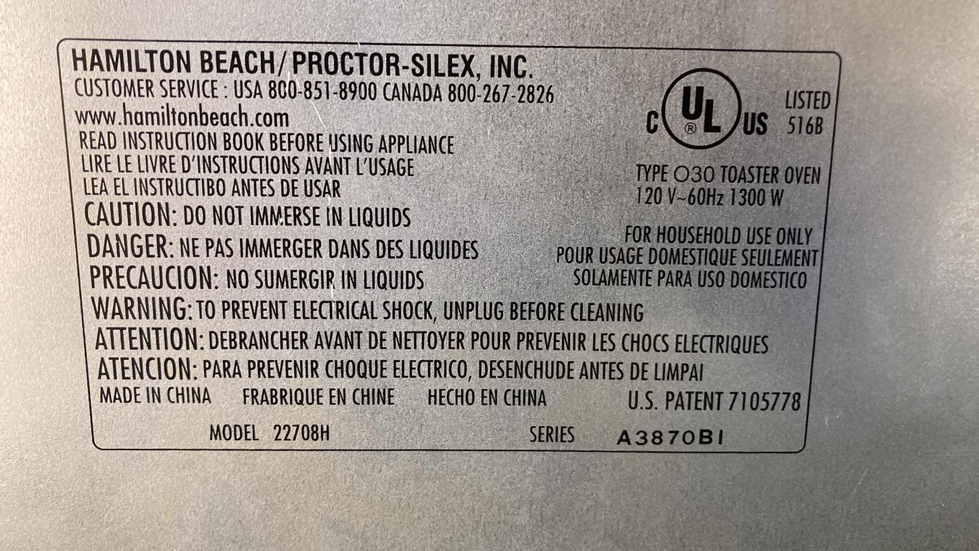 Photo 8 of HAMILTON BEACH TOASTATION TOASTER MODEL 22708H