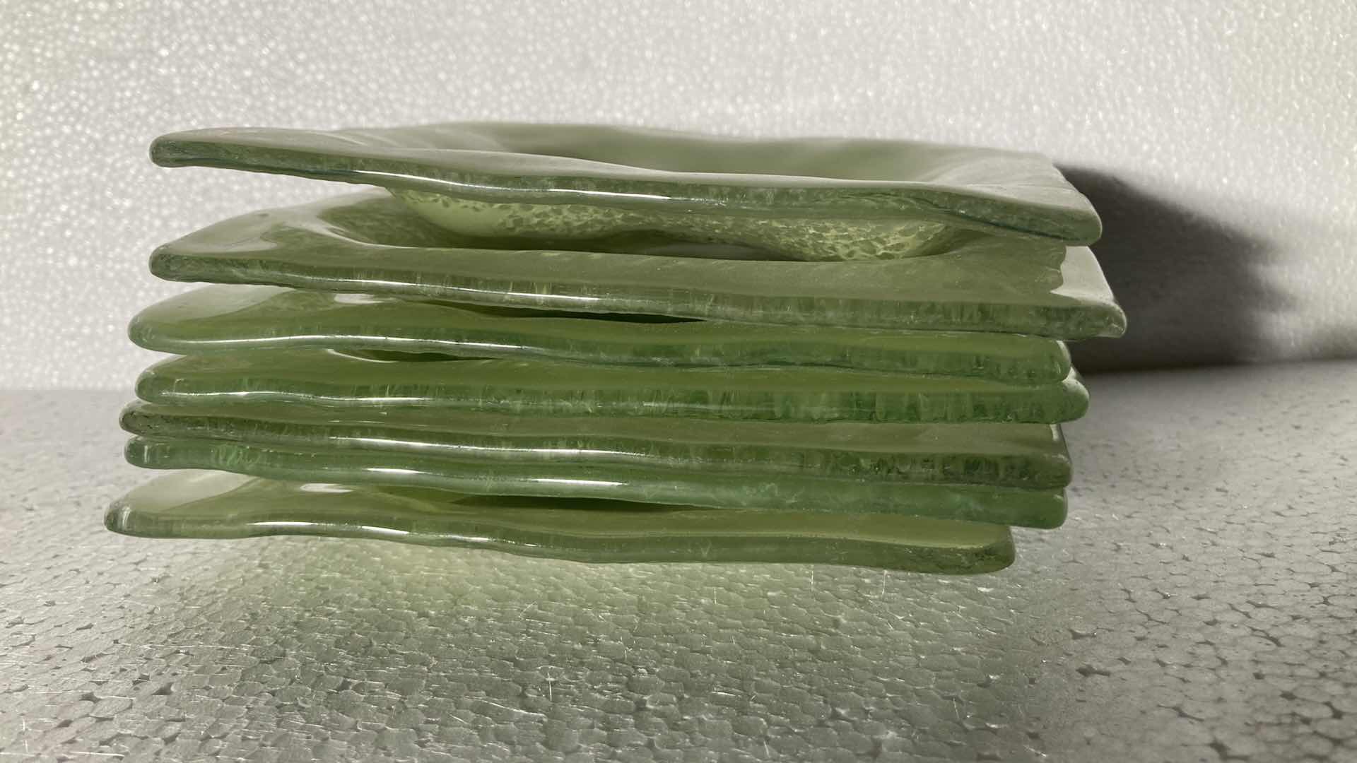 Photo 1 of GREEN GLASS SQUARE DISHES (7) 6” X 6”