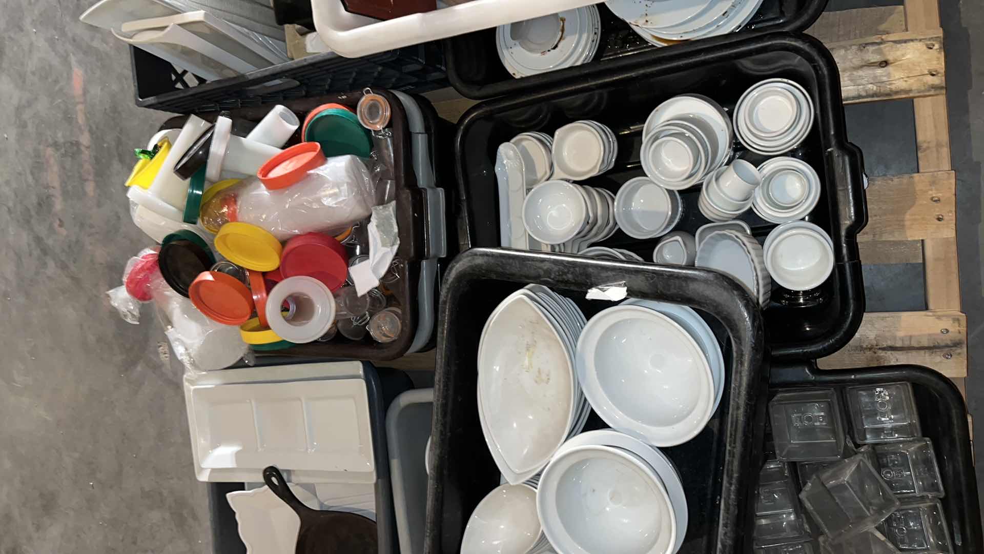 Photo 3 of RESTAURANT DISHES, CONTAINERS  W CRATES AND TUBS ON PALLET