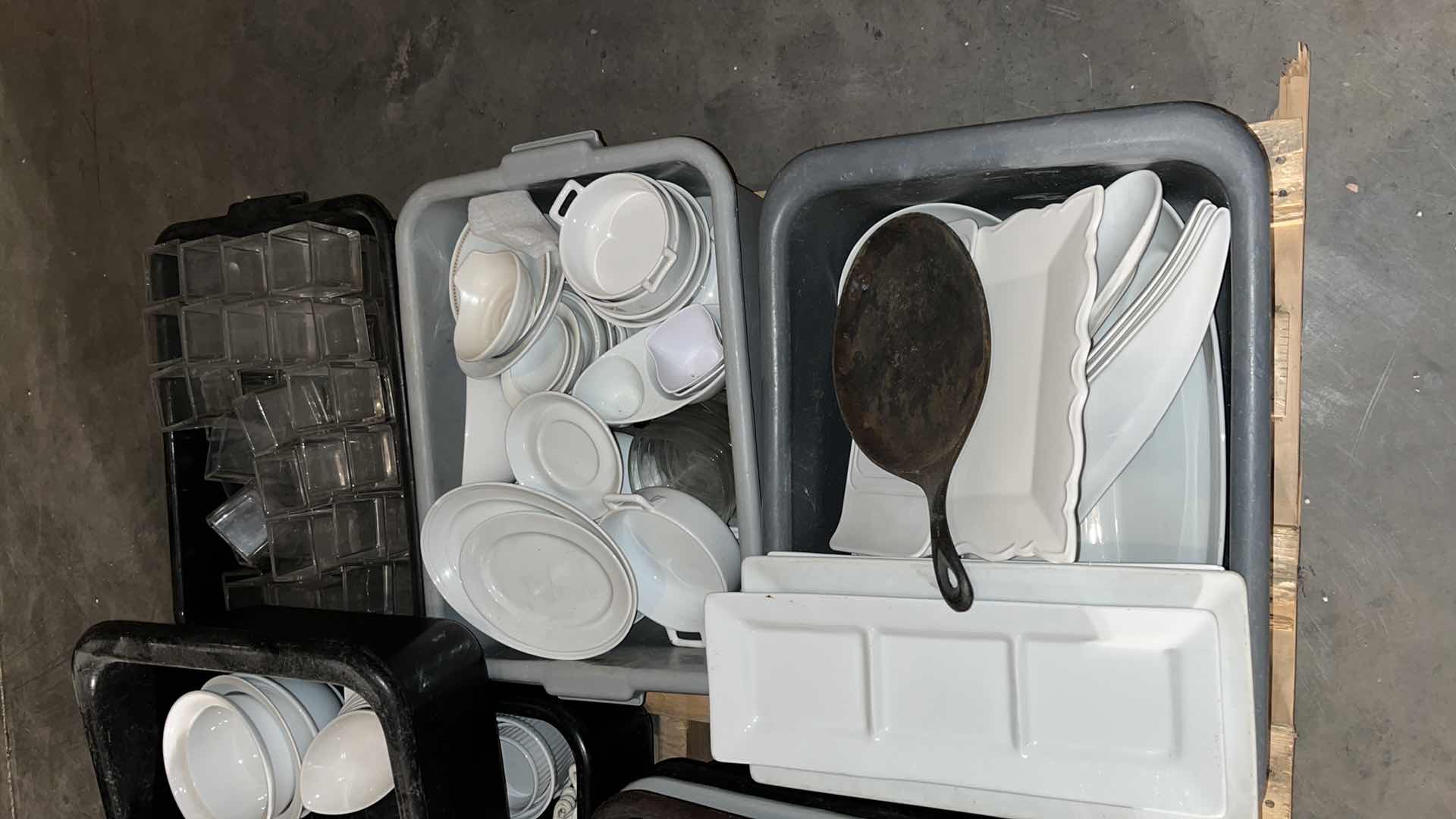 Photo 1 of RESTAURANT DISHES, CONTAINERS  W CRATES AND TUBS ON PALLET