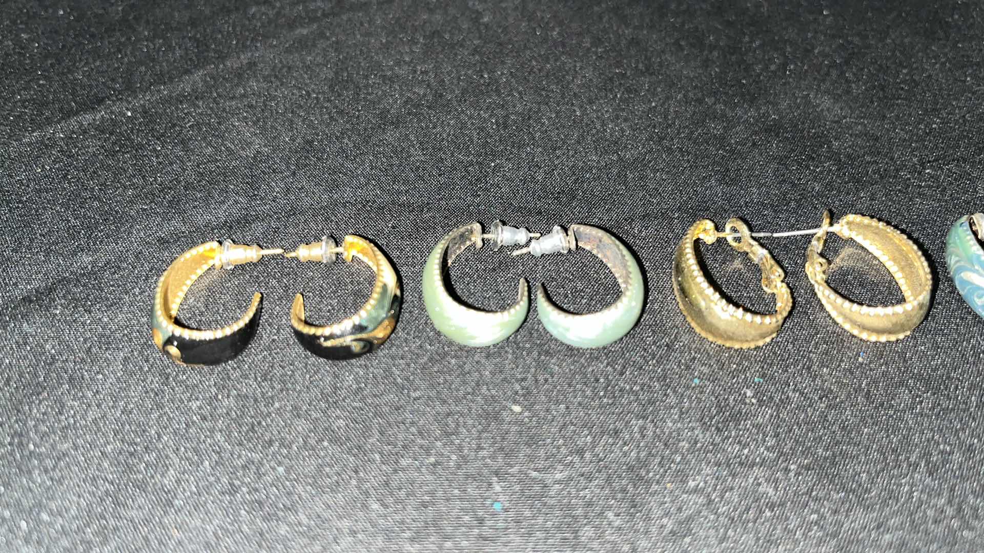 Photo 1 of GOLD TONE, PEARLESCENT ENAMEL HUGGIE HOOP EARRINGS, 7 PAIRS