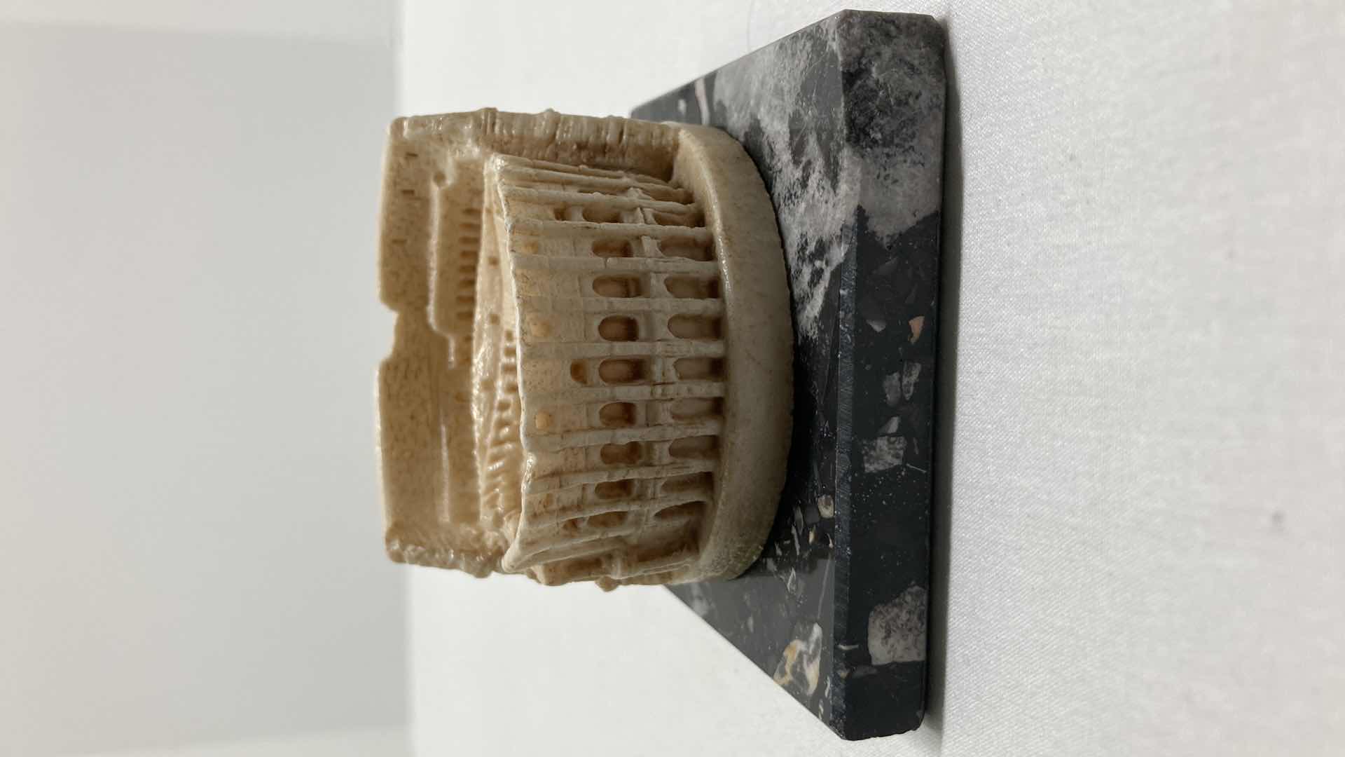 Photo 1 of IVORY HAND CARVED COLOSSEUM MOUNTED ON MARBLE TILE 3” X 3” H2”