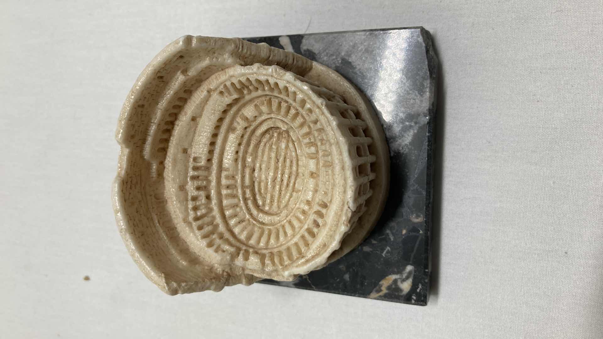 Photo 1 of IVORY HAND CARVED COLOSSEUM MOUNTED ON MARBLE TILE 3” X 3” H2”