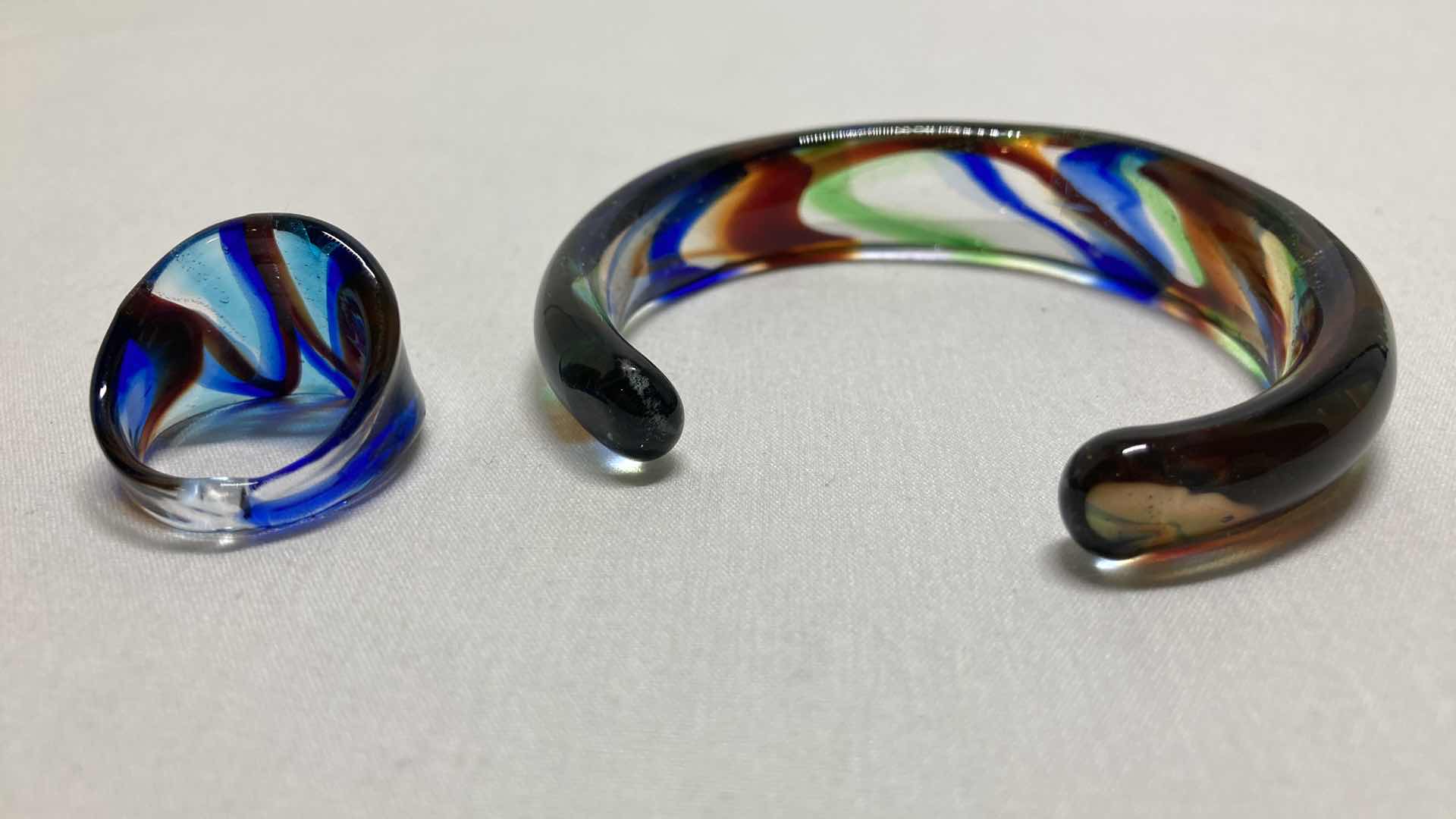 Photo 1 of BLOWN MULTI COLOR GLASS RING SIZE 5/5.5& BRACELET 2.25”