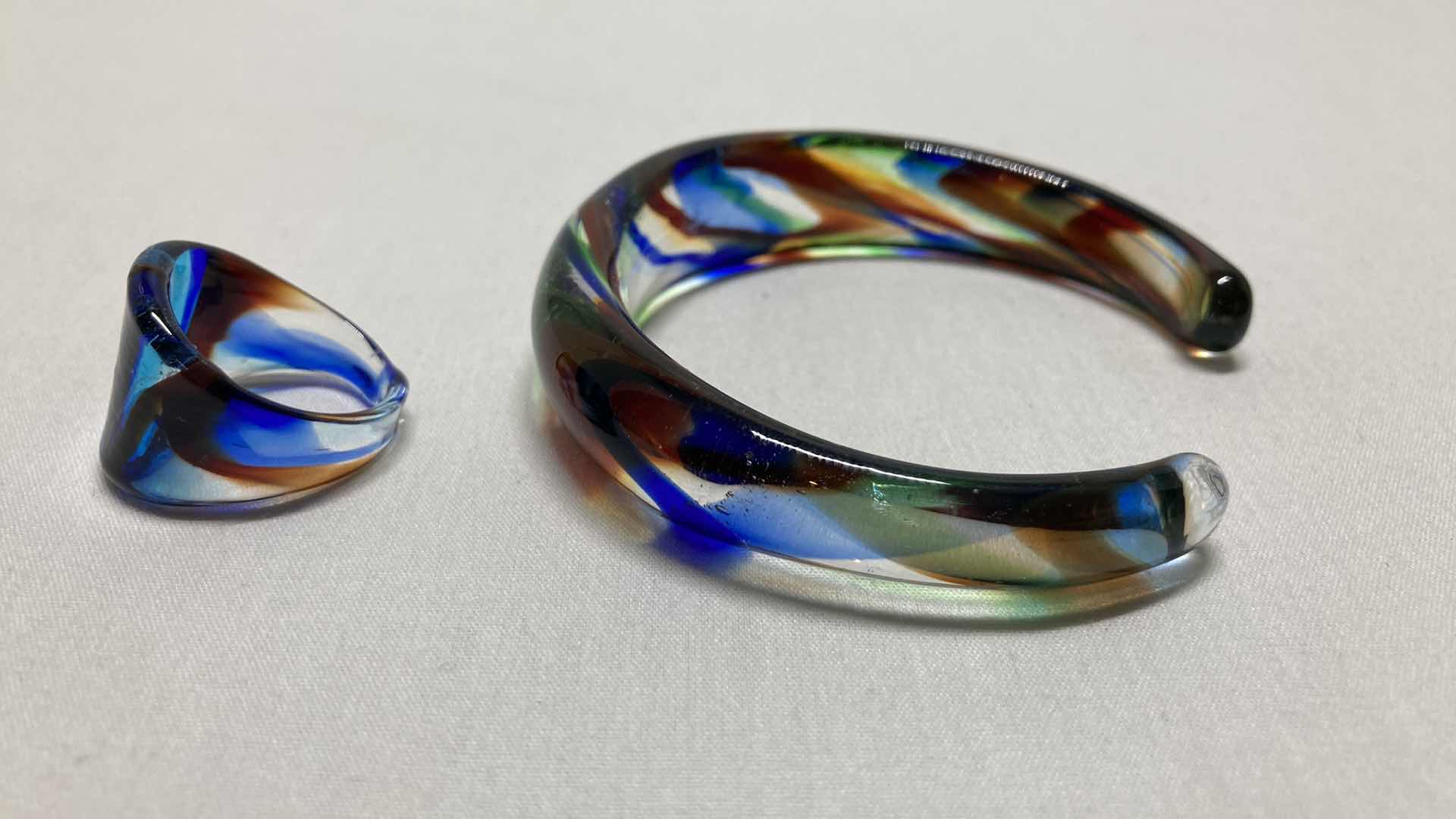 Photo 1 of BLOWN MULTI COLOR GLASS RING SIZE 5/5.5& BRACELET 2.25”