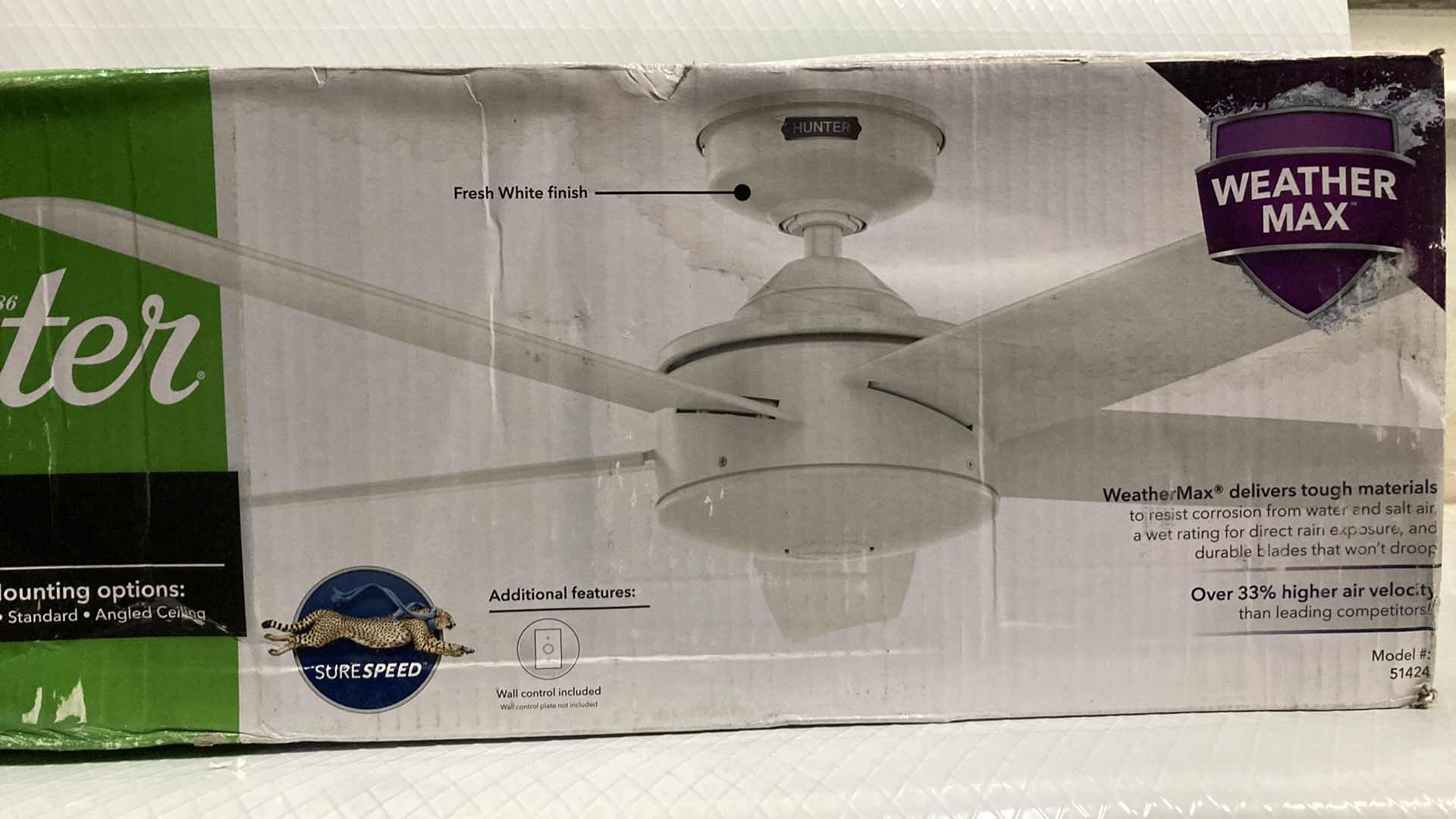Photo 1 of NEW HUNTER TIDAL RIDGE FRESH WHITE FINISH 52” CEILING FAN MODEL 51424