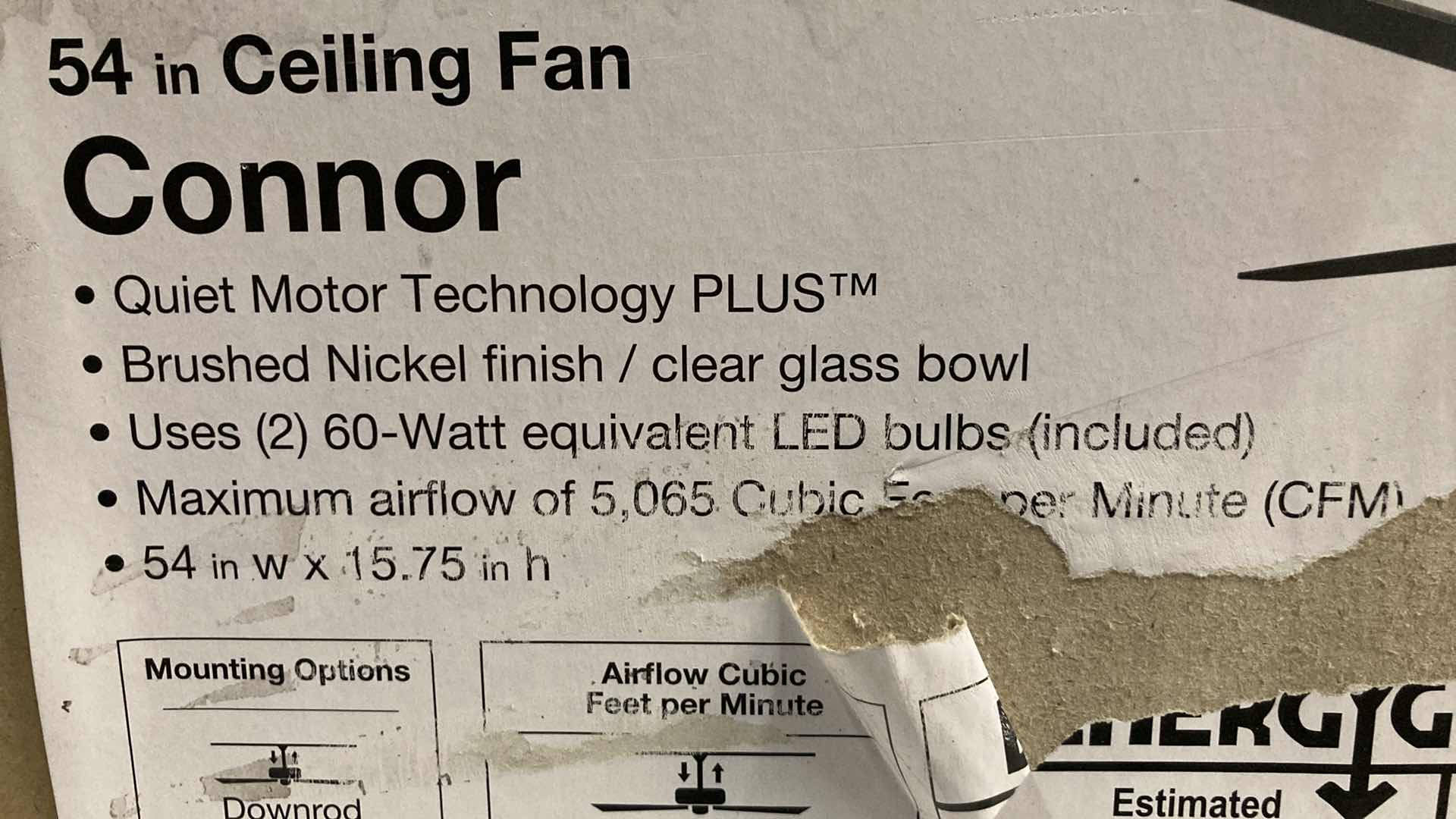 Photo 1 of HOME DECORATORS CONNOR BRUSHED NICKEL FINISH 54” CEILING FAN MODEL 51847