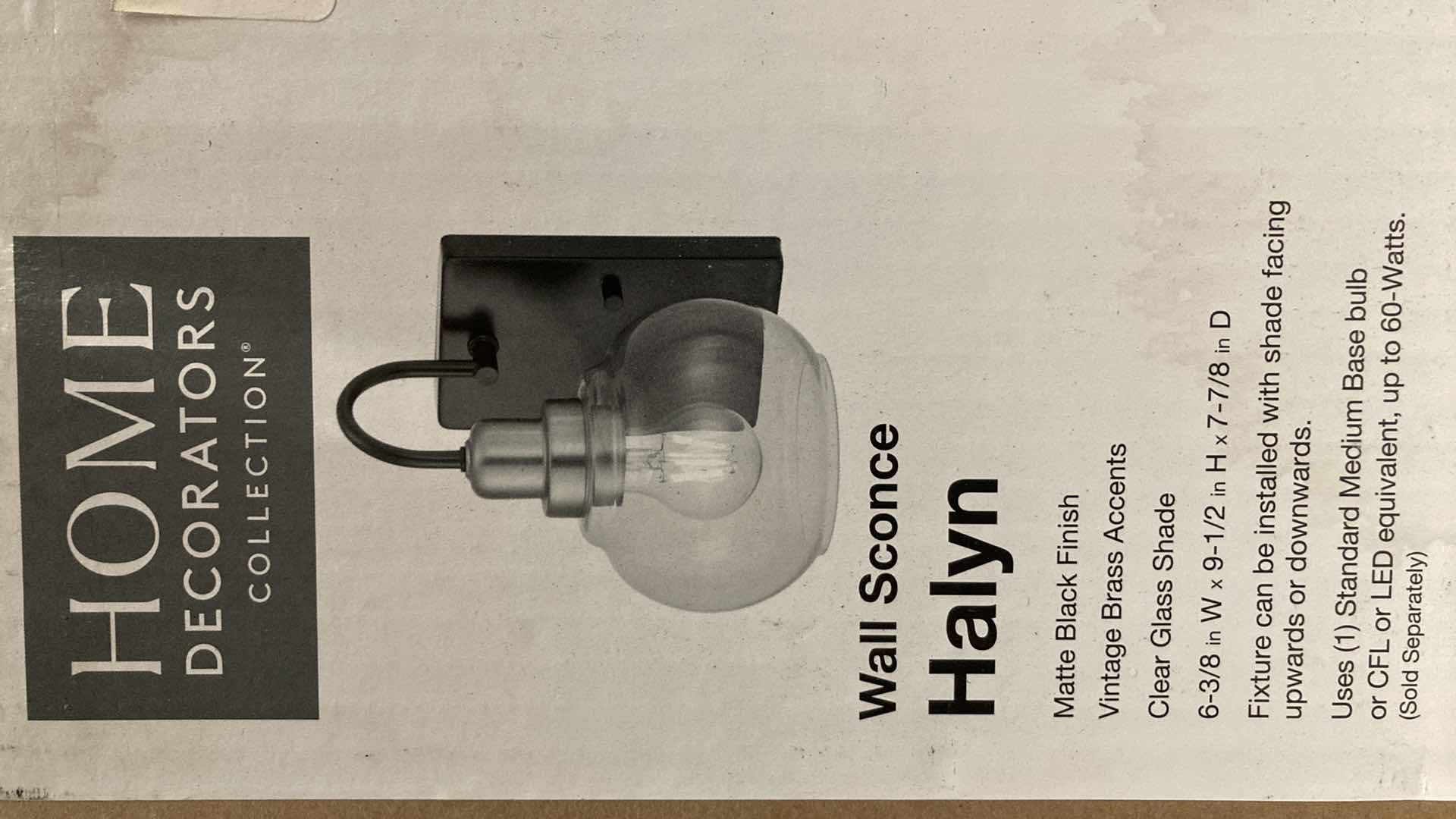 Photo 1 of NEW HOME DECORATORS HALYN MATTE BLACK & BRASS FINISH WALL SCONCE MODEL 1018HDCMBVBDI