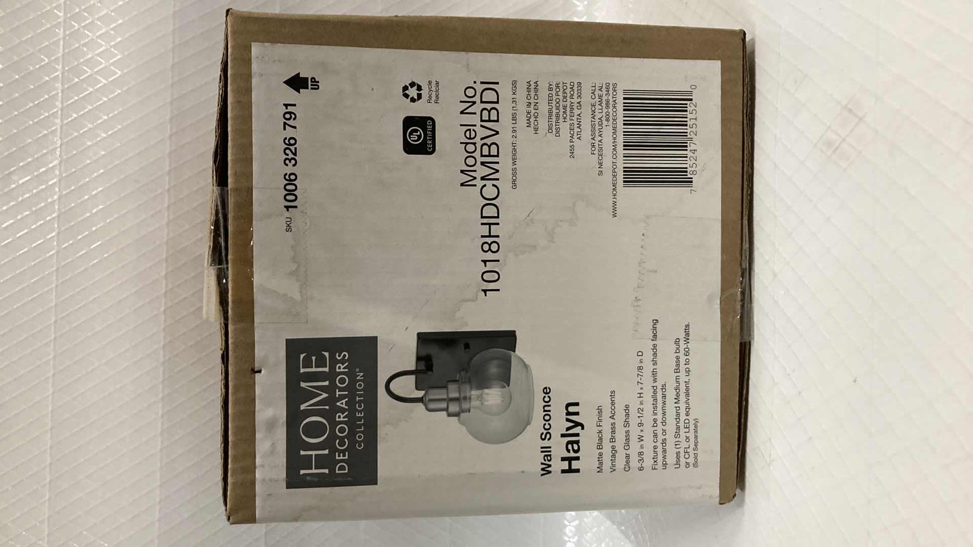 Photo 1 of NEW HOME DECORATORS HALYN MATTE BLACK & BRASS FINISH WALL SCONCE MODEL 1018HDCMBVBDI