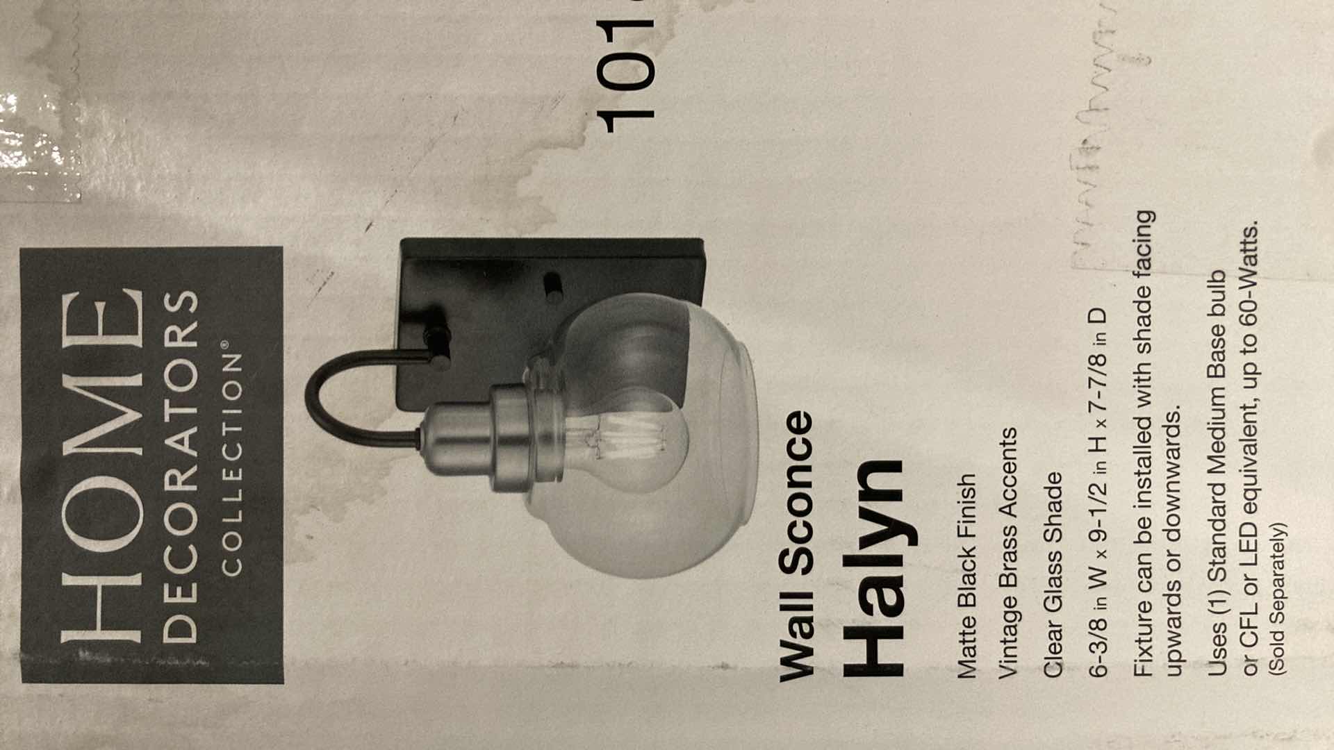 Photo 1 of NEW HOME DECORATORS HALYN MATTE BLACK & BRASS FINISH WALL SCONCE MODEL 1018HDCMBVBDI