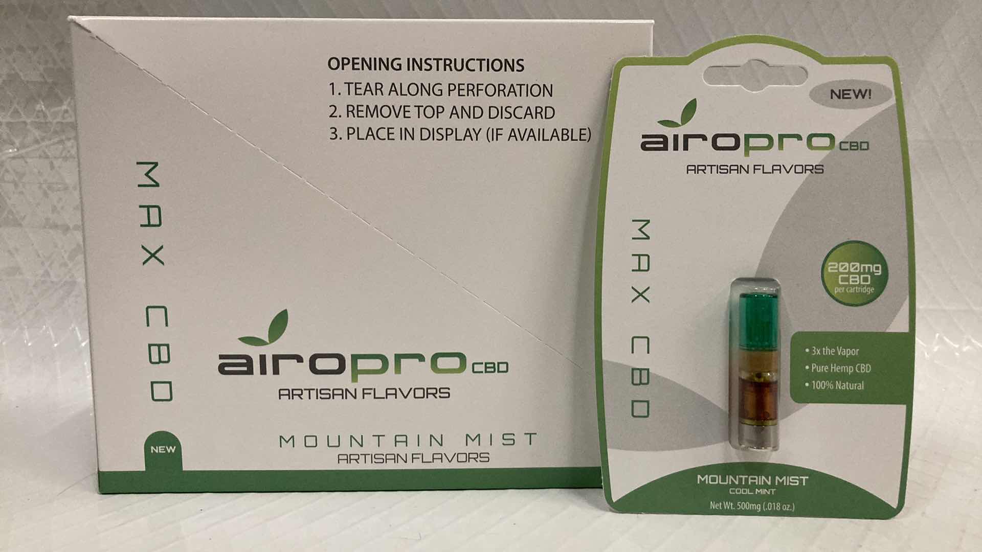 Photo 2 of NEW AIROPRO 200MG CBD OIL CARTRIDGE MOUNTAIN MIST FLAVOR (100)