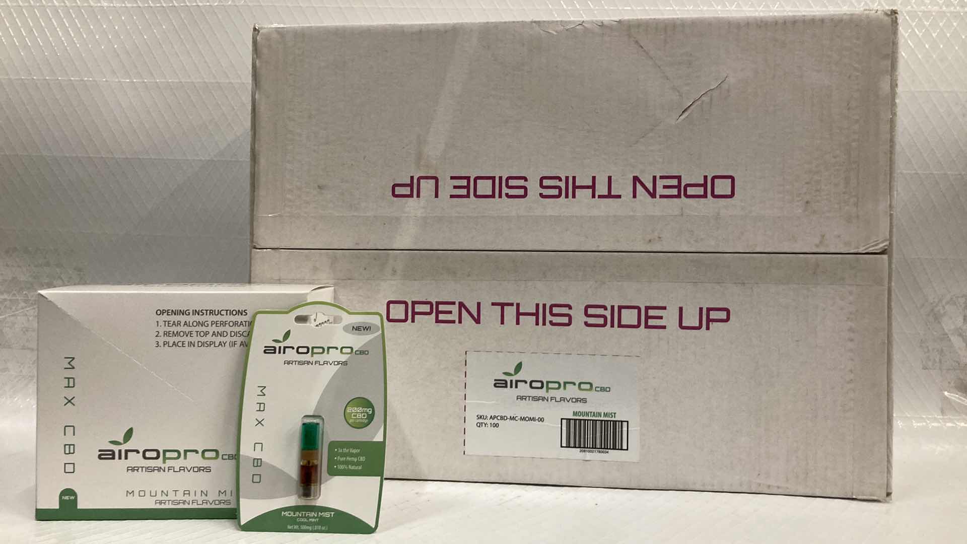 Photo 1 of NEW AIROPRO 200MG CBD OIL CARTRIDGE MOUNTAIN MIST FLAVOR (100)