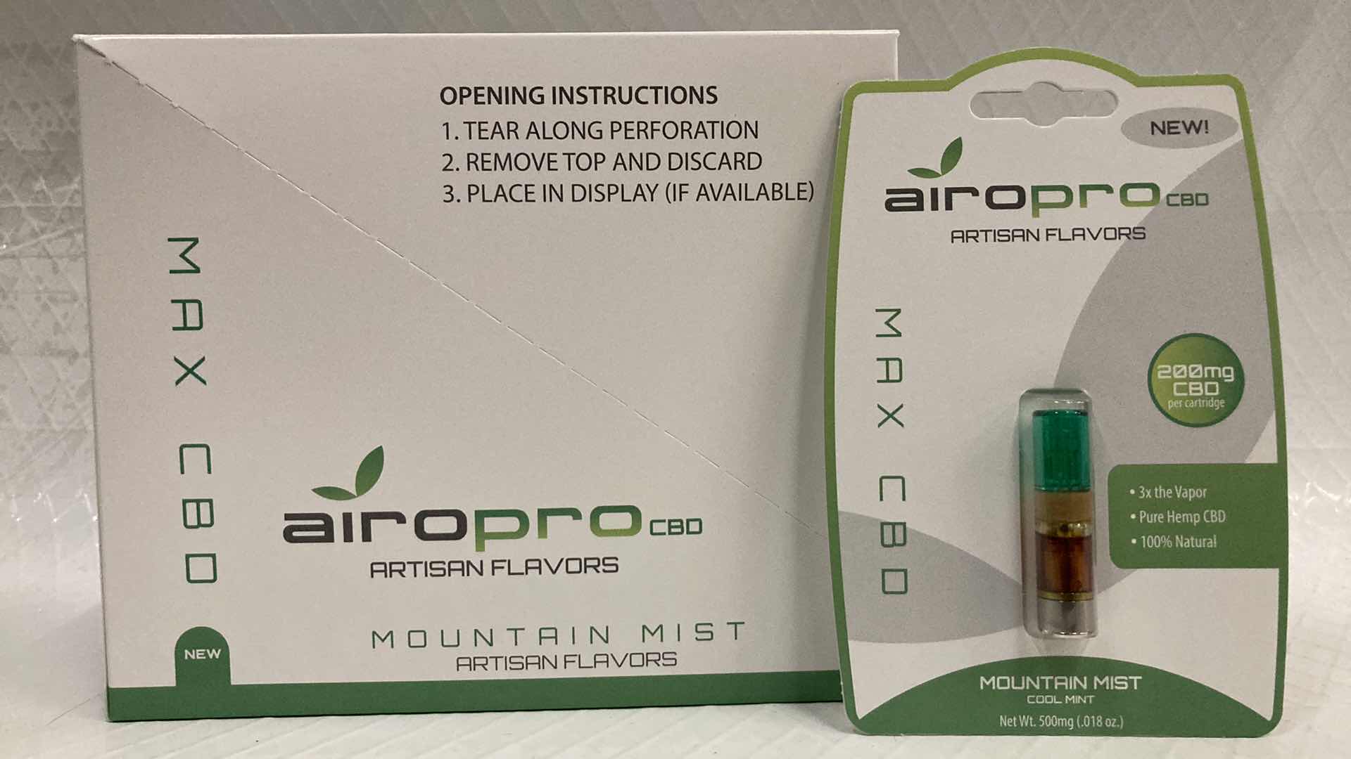 Photo 2 of NEW AIROPRO 200MG CBD OIL CARTRIDGE MOUNTAIN MIST FLAVOR (100)