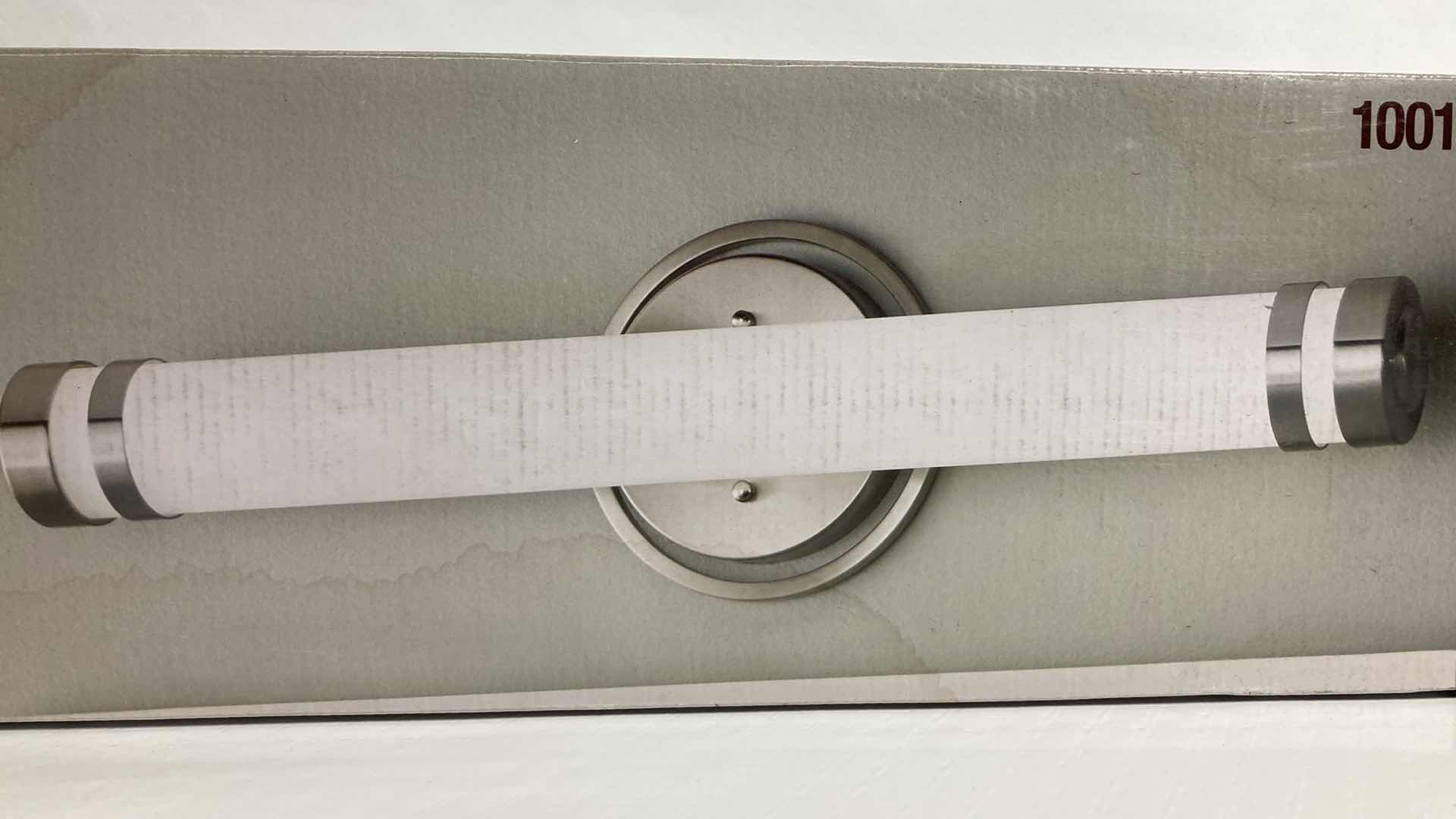 Photo 2 of NEW HOME DECORATORS OTEZA BRUSHED NICKEL FINISH ETCHED WHITE GLASS LED LIGHT VANITY FIXTURE MODEL 1001844671