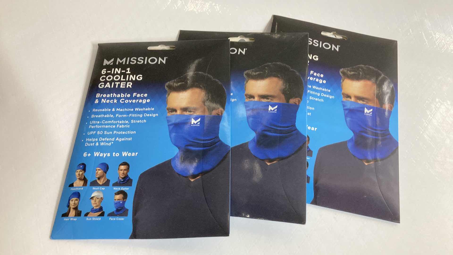 Photo 1 of NEW MISSION 6 IN 1 BLUE COOLING GAITER (3) 9” X 10.5”