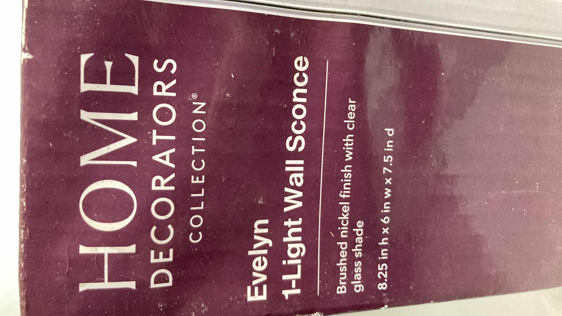 Photo 1 of NEW HOME DECORATORS EVELYN BRUSHED NICKEL FINISH CLEAR GLASS 1 LIGHT WALL SCONCE MODEL 1004693630