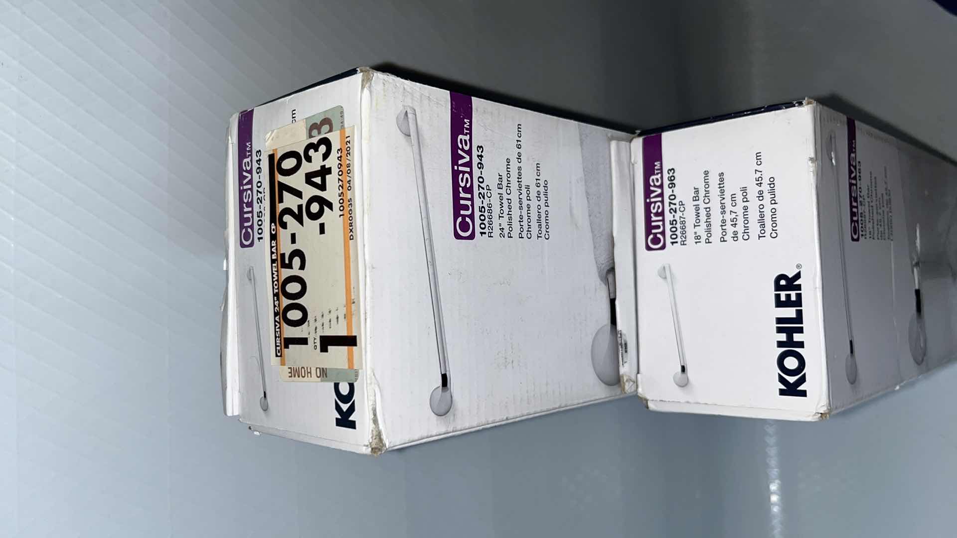 Photo 1 of NEW KOHLER CURSIVA BATH COLLECTION POLISHED CHROME 18” TOWEL BAR & 24” TOWEL BAR (1005270963 & 1005270943)
