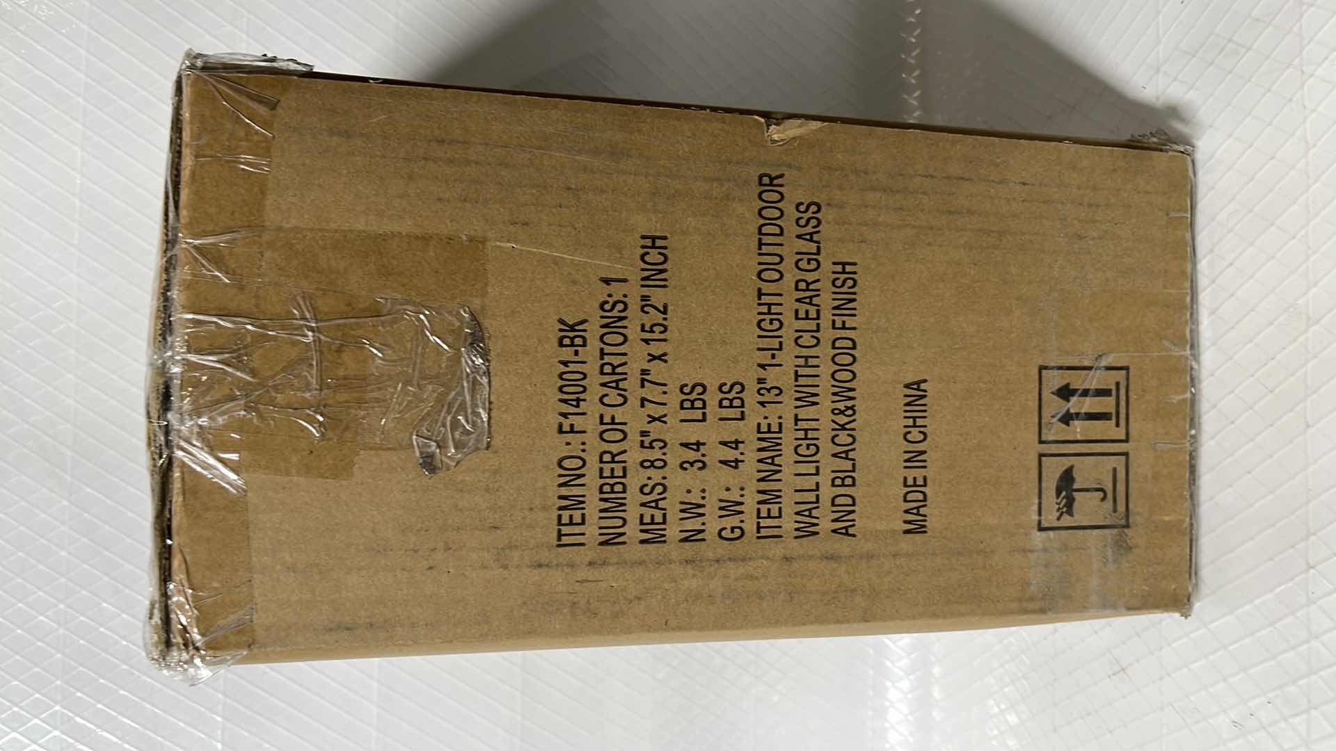 Photo 1 of NEW HUKORO 1-LIGHT MATTE BLACK/BARNWOOD ACCENTS W CLEAR GLASS OUTDOOR WALL LANTERN SCONCE, 13”H (F14001-BK)