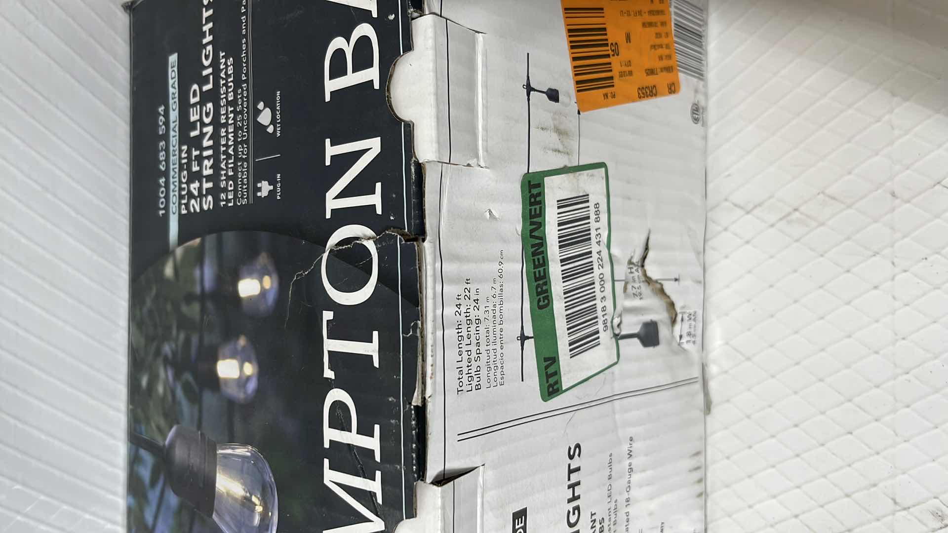 Photo 1 of 2- HAMPTON BAY 24 FT COMMERCIAL GRADE LED PLUG-IN STRING LIGHTS W 12 SHATTER RESISTANT FILAMENT BULBS (1004683594)