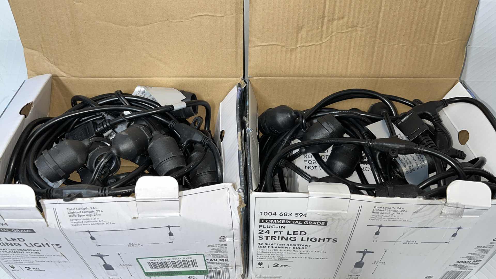 Photo 1 of 2- HAMPTON BAY 24 FT COMMERCIAL GRADE LED PLUG-IN STRING LIGHTS W 12 SHATTER RESISTANT FILAMENT BULBS (1004683594)