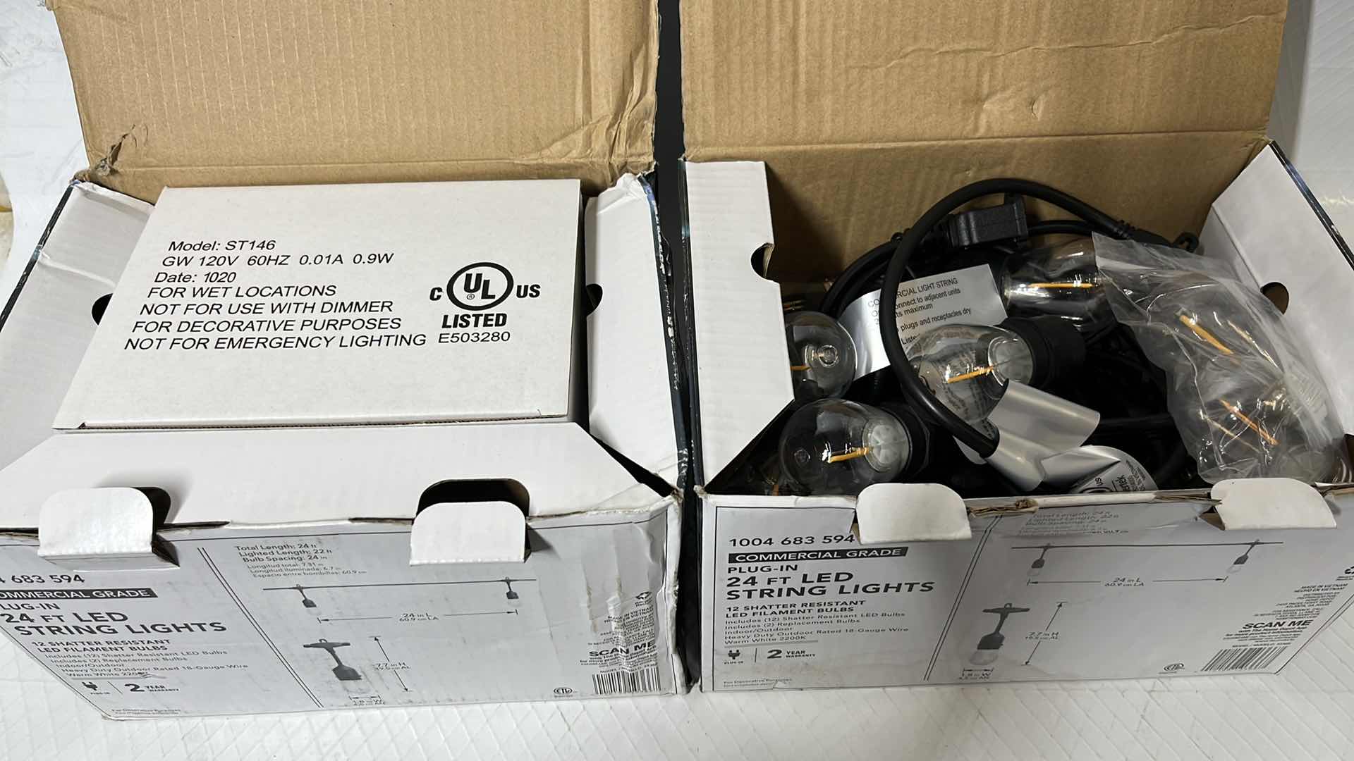 Photo 1 of 2- HAMPTON BAY 24 FT COMMERCIAL GRADE LED PLUG-IN STRING LIGHTS W 12 SHATTER RESISTANT FILAMENT BULBS (1004683594)