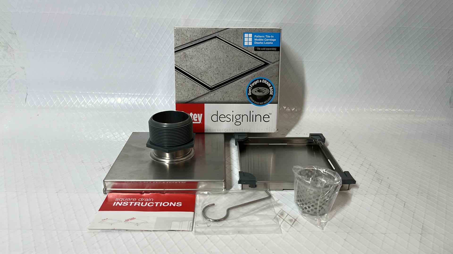 Photo 1 of NEW OATEY DESIGNLINE 6” x 6” SQUARE DRAIN GRATE, TILE-IN DRAIN KIT