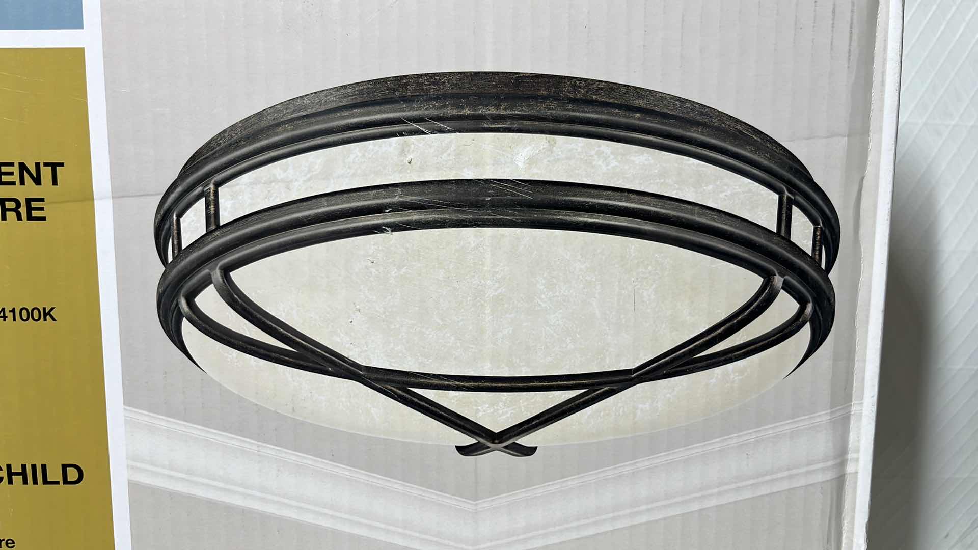 Photo 1 of NEW HAMPTON BAY FAIRCHILD FLUORESCENT FLUSH MOUNT FIXTURE, SIENNA FINISH 16” X 4.5”H (286 792)