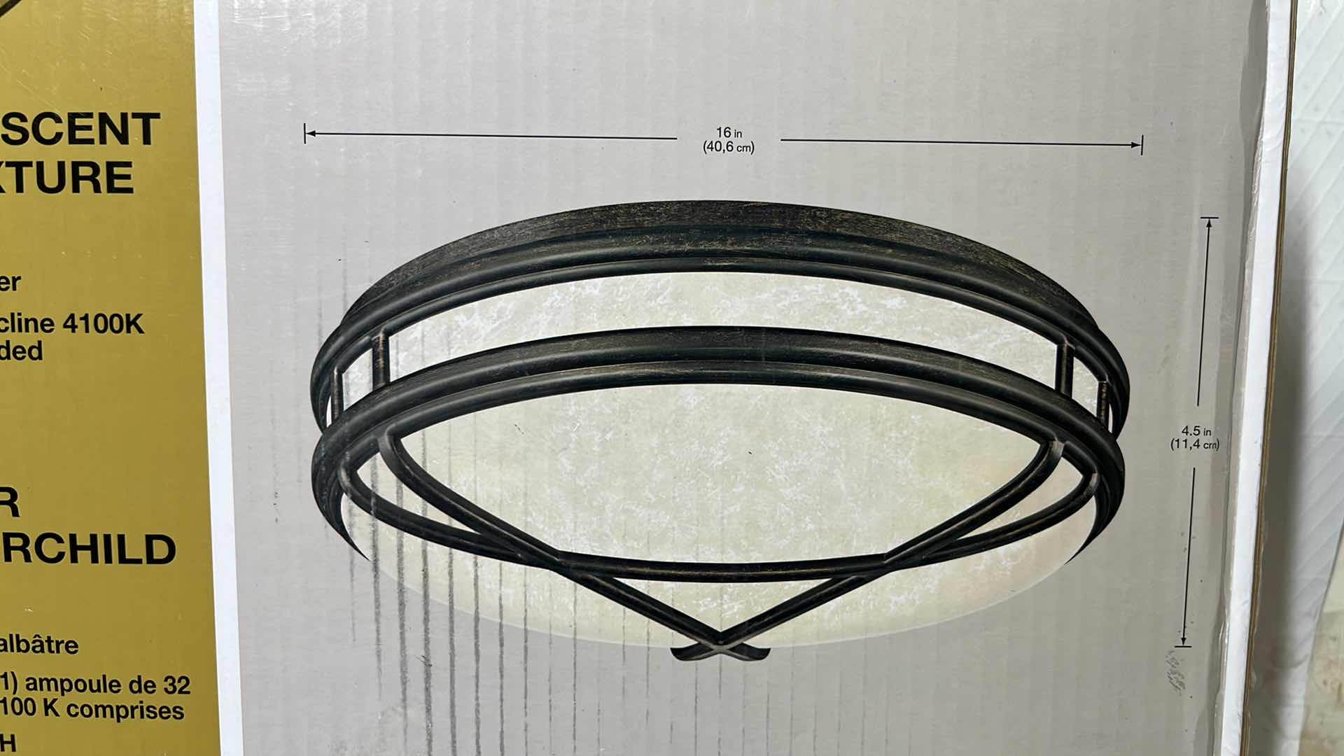 Photo 1 of NEW HAMPTON BAY FAIRCHILD FLUORESCENT FLUSH MOUNT FIXTURE, SIENNA FINISH 16” X 4.5”H (286 792)