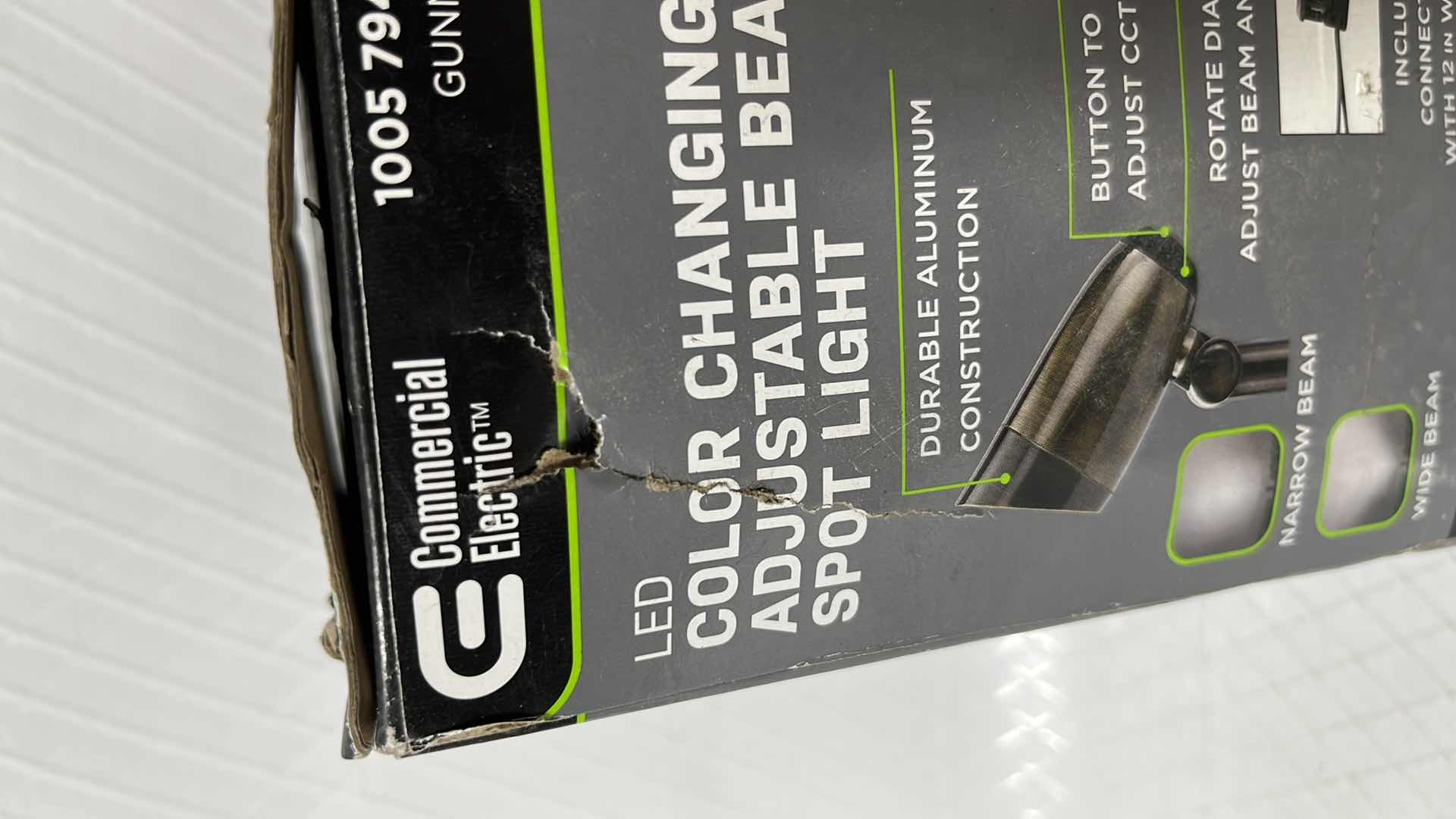 Photo 1 of NEW COMMERCIAL ELECTRIC LOW VOLTAGE LED COLOR CHANGING ADJUSTABLE BEAM SPOT LIGHT, 350 LUMENS, GUNMETAL BRASS (1005 794 342)