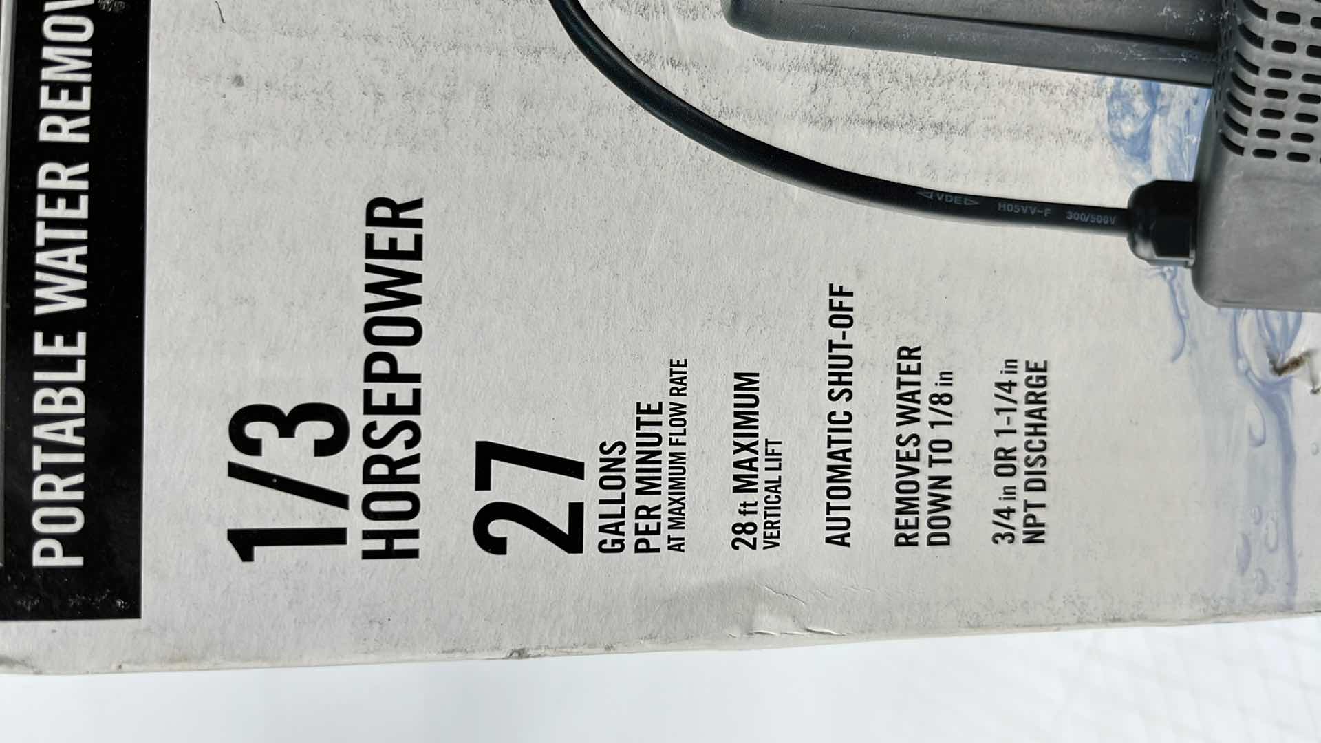 Photo 1 of EVERBILT PORTABLE WATER REMOVAL PUMP, 1/3 HORSEPOWER 27 GAL PER MINUTE, AUTO SHUT-OFF (1004 181 630)