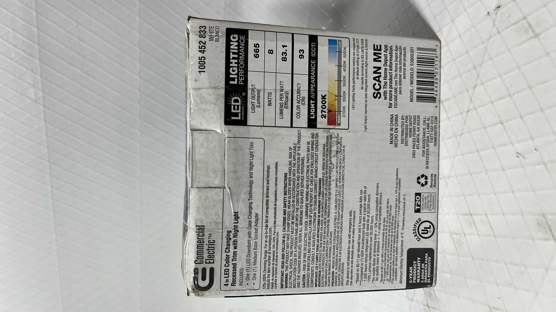 Photo 1 of 2- COMMERCIAL ELECTRIC 4” LED COLOR CHANGING RECESSED TRIM W NIGHT LIGHT, 665 LUMENS (1005 452 833)