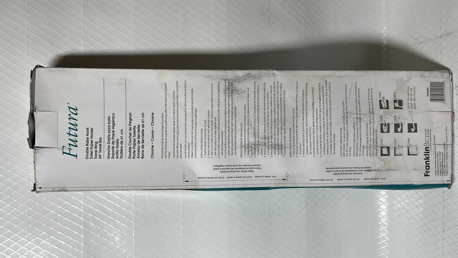 Photo 1 of FRANKLIN BRASS FUTURA 4 PC CHROME BATHWARE SET, DOUBLE ROBE HOOK, TOILET PAPER HOLDER, TOWEL RING & 24” TOWEL BAR (DS2400PC)