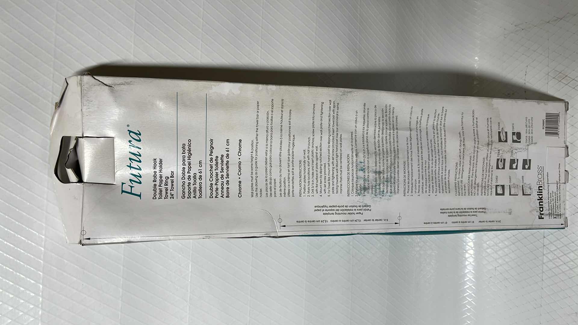 Photo 1 of FRANKLIN BRASS FUTURA 4 PC CHROME BATHWARE SET, DOUBLE ROBE HOOK, TOILET PAPER HOLDER, TOWEL RING & 24” TOWEL BAR (DS2400PC)