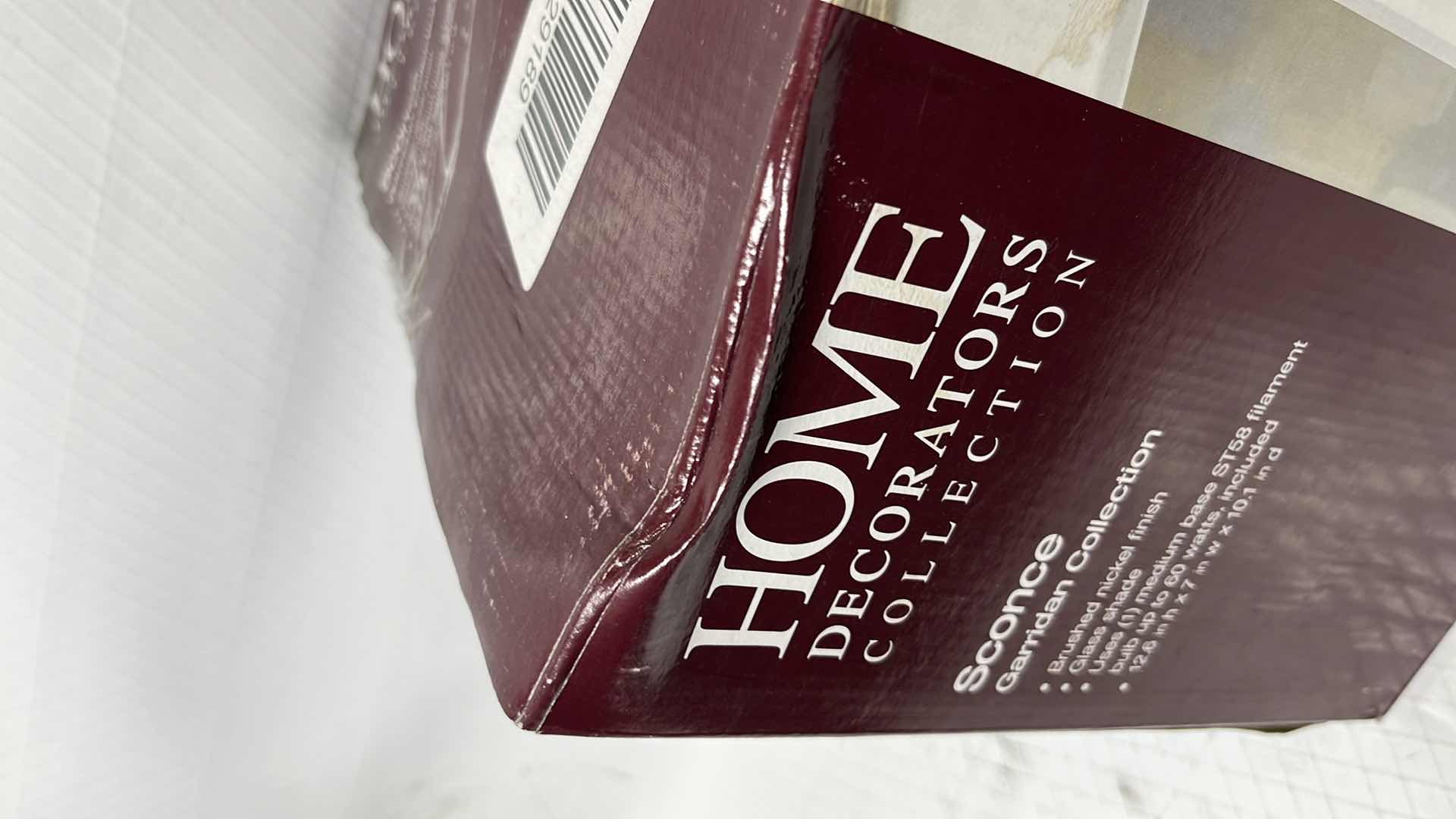 Photo 1 of HOME DECORATORS COLLECTION GARRIDAN COLLECTION SCONCE, BRUSHED NICKEL FINISH W CLEAR GLASS SHADE (1002 427 039)