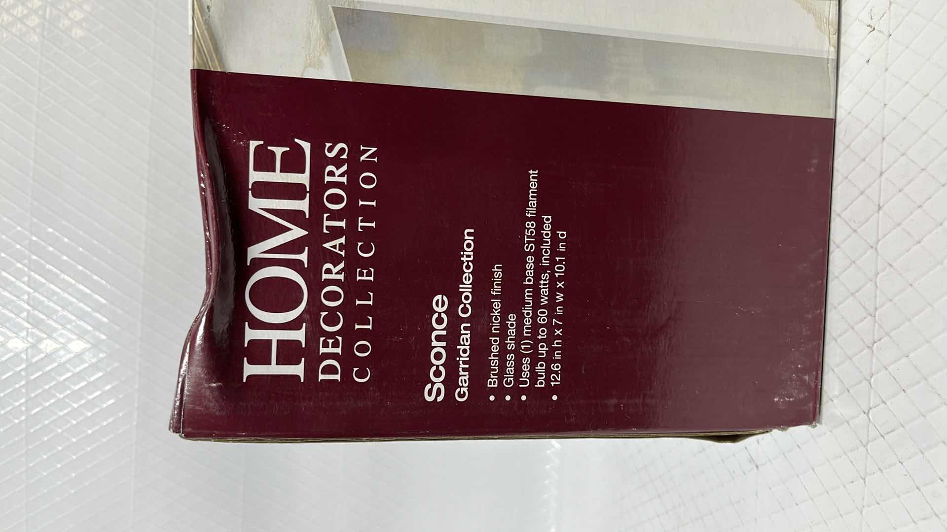 Photo 1 of HOME DECORATORS COLLECTION GARRIDAN COLLECTION SCONCE, BRUSHED NICKEL FINISH W CLEAR GLASS SHADE (1002 427 039)