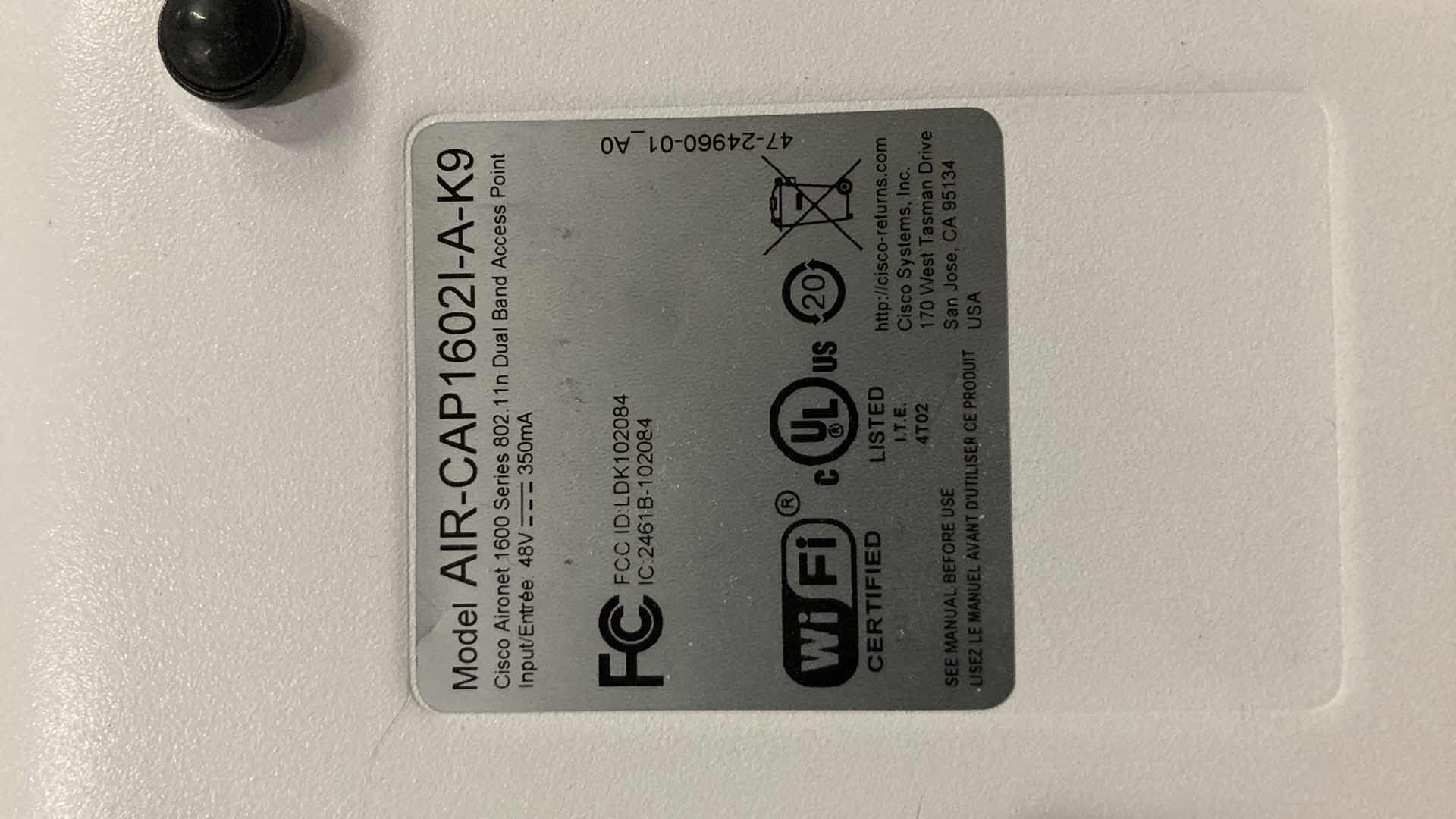 Photo 3 of CISCO AIRONET 1600 SERIES 300mbps DUAL BAND ACCESS POINT MODEL AIR-CAP16021-A-K9 (2)