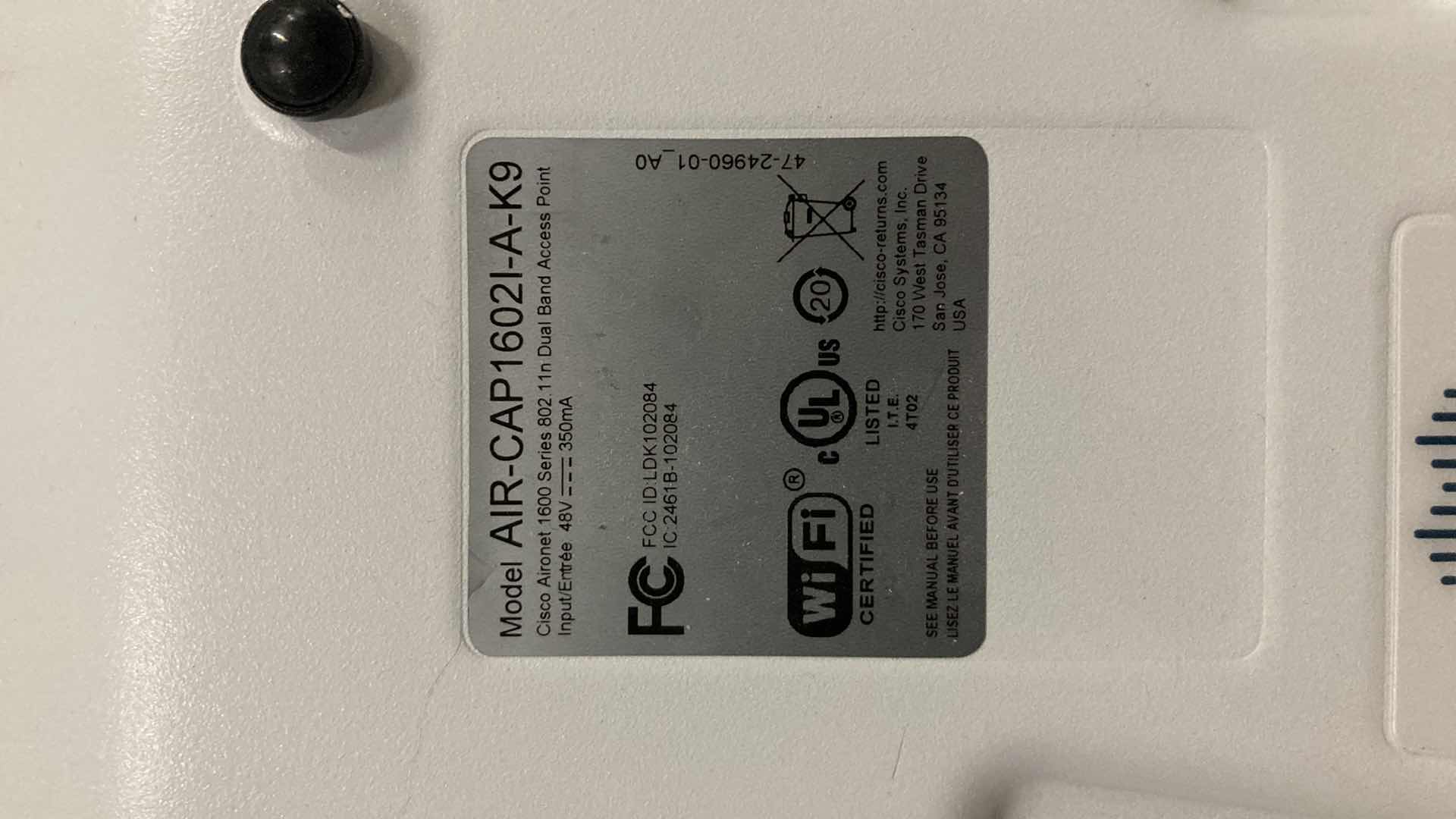 Photo 1 of CISCO AIRONET 1600 SERIES 300mbps DUAL BAND ACCESS POINT MODEL AIR-CAP16021-A-K9 (2)