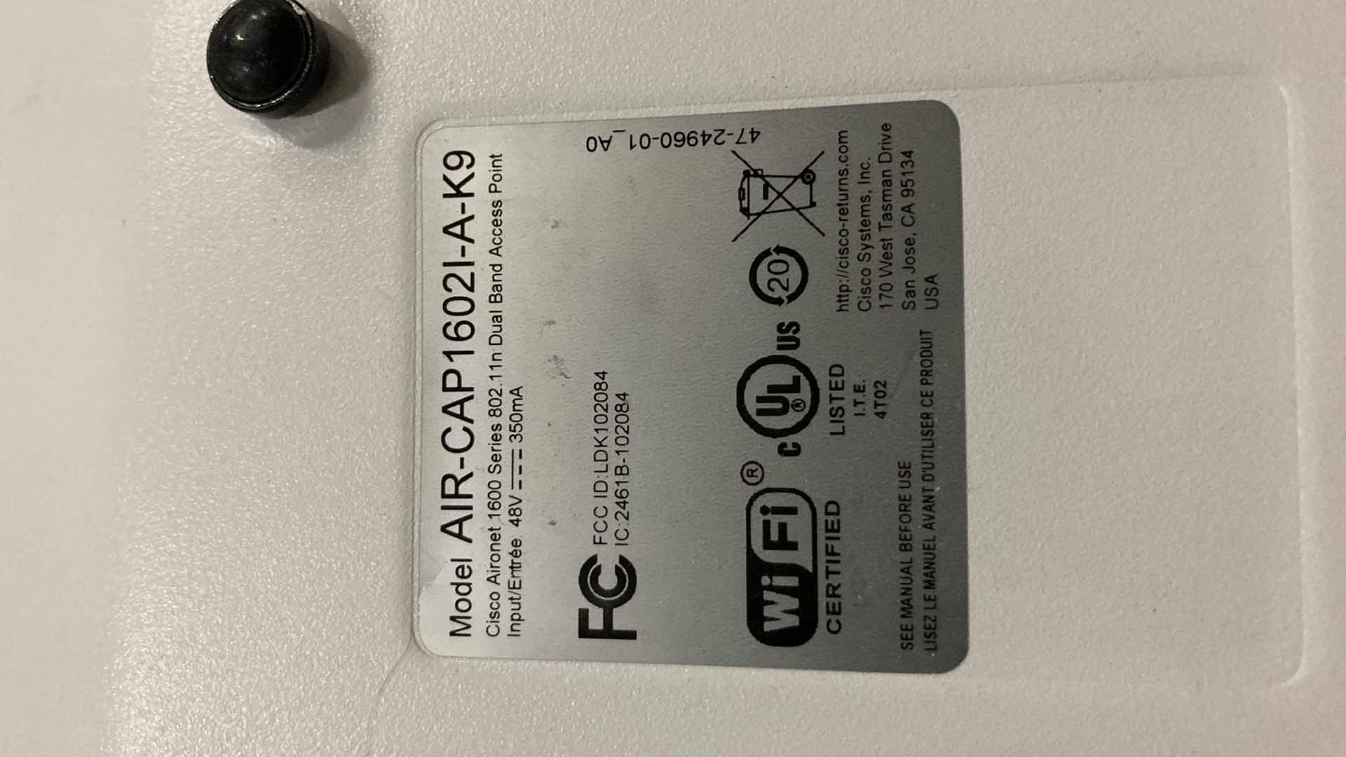 Photo 1 of CISCO AIRONET 1600 SERIES 300mbps DUAL BAND ACCESS POINT MODEL AIR-CAP16021-A-K9 (2)