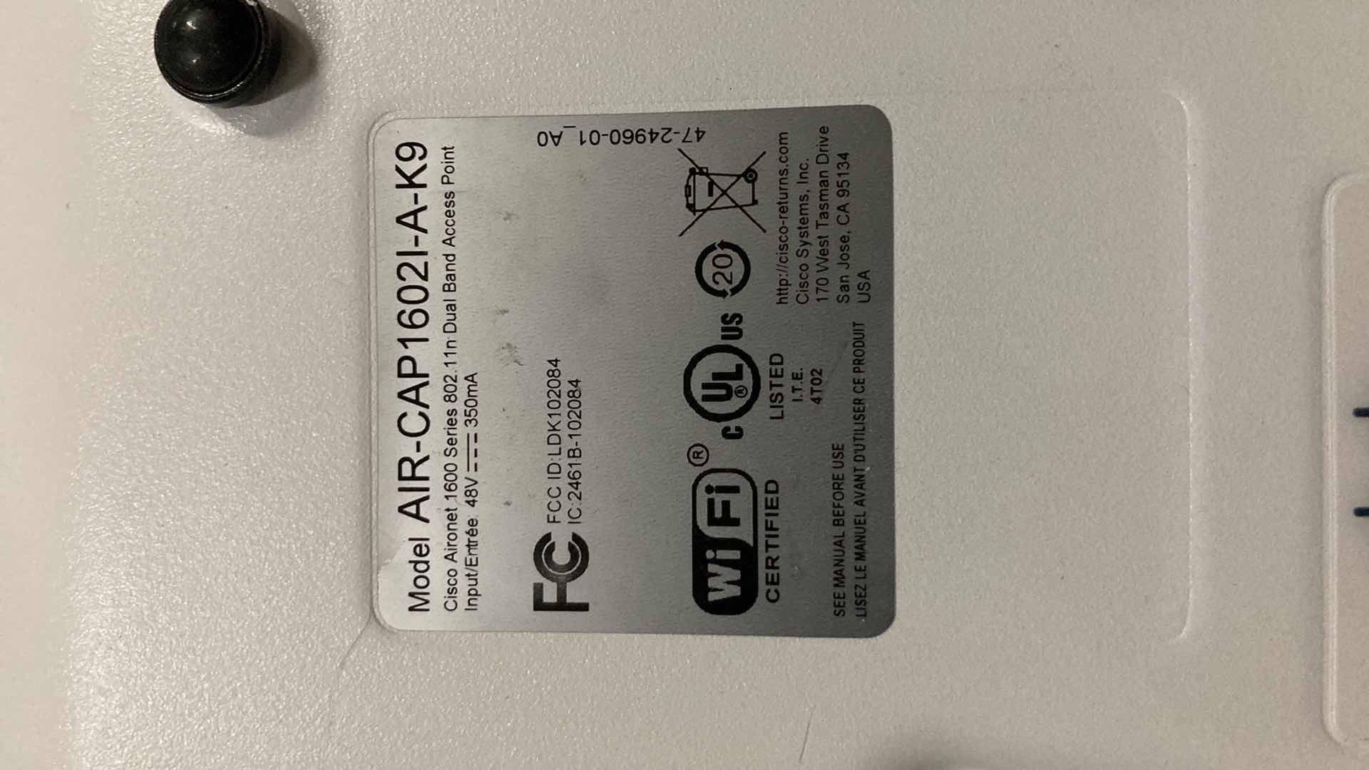 Photo 1 of CISCO AIRONET 1600 SERIES 300mbps DUAL BAND ACCESS POINT MODEL AIR-CAP16021-A-K9 (2)