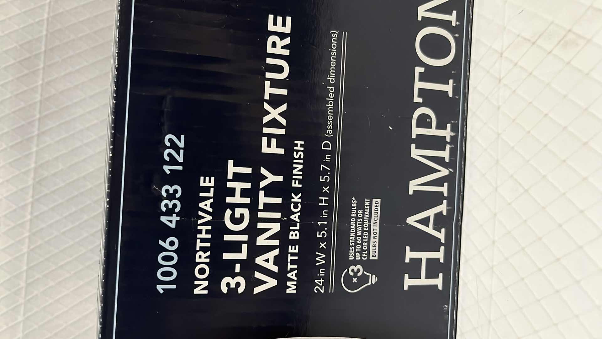 Photo 1 of NEW HAMPTON BAY NORTHVALE 3-LIGHT VANITY FIXTURE, MATTE BLACK FINISH (1006 433 122)