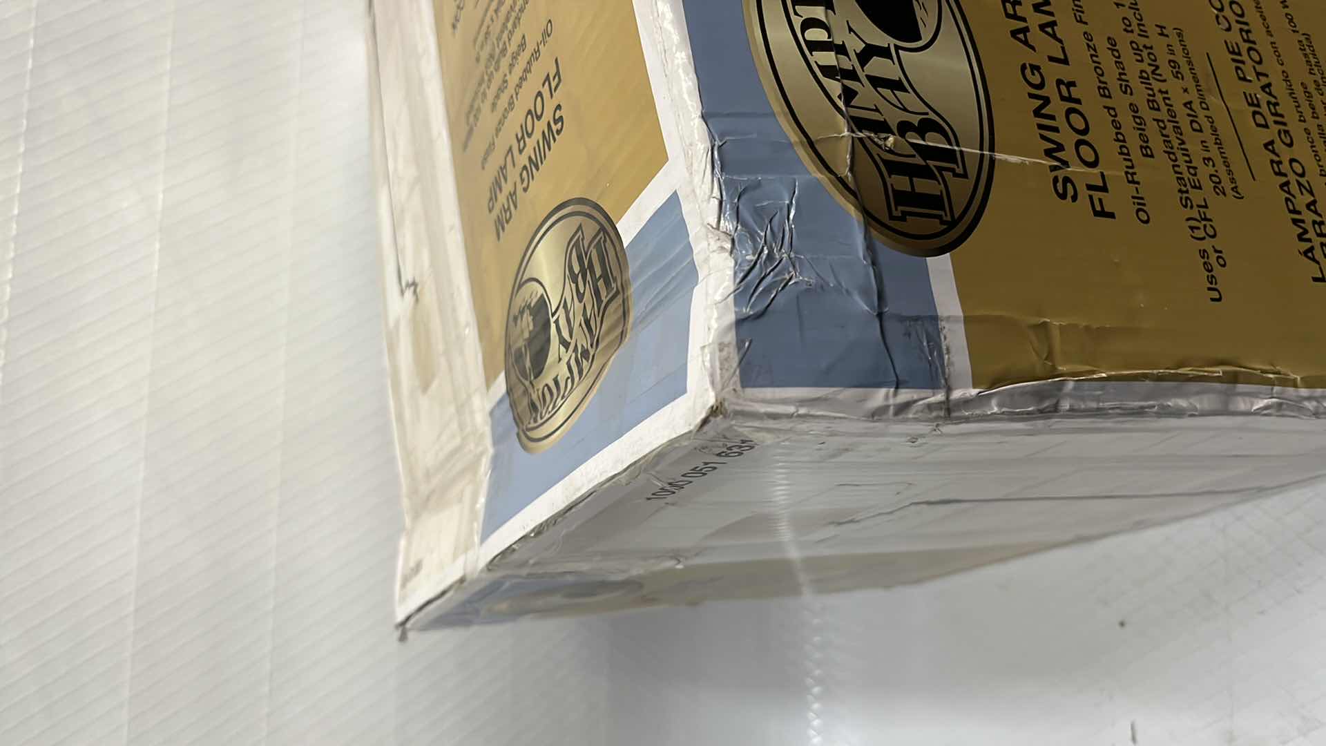 Photo 1 of NEW HAMPTON BAY SWING ARM FLOOR LAMP, OIL-RUBBED BRONZE FINISH W BEIGE SHADE, 20.3” X 59”H (1000 051 631)