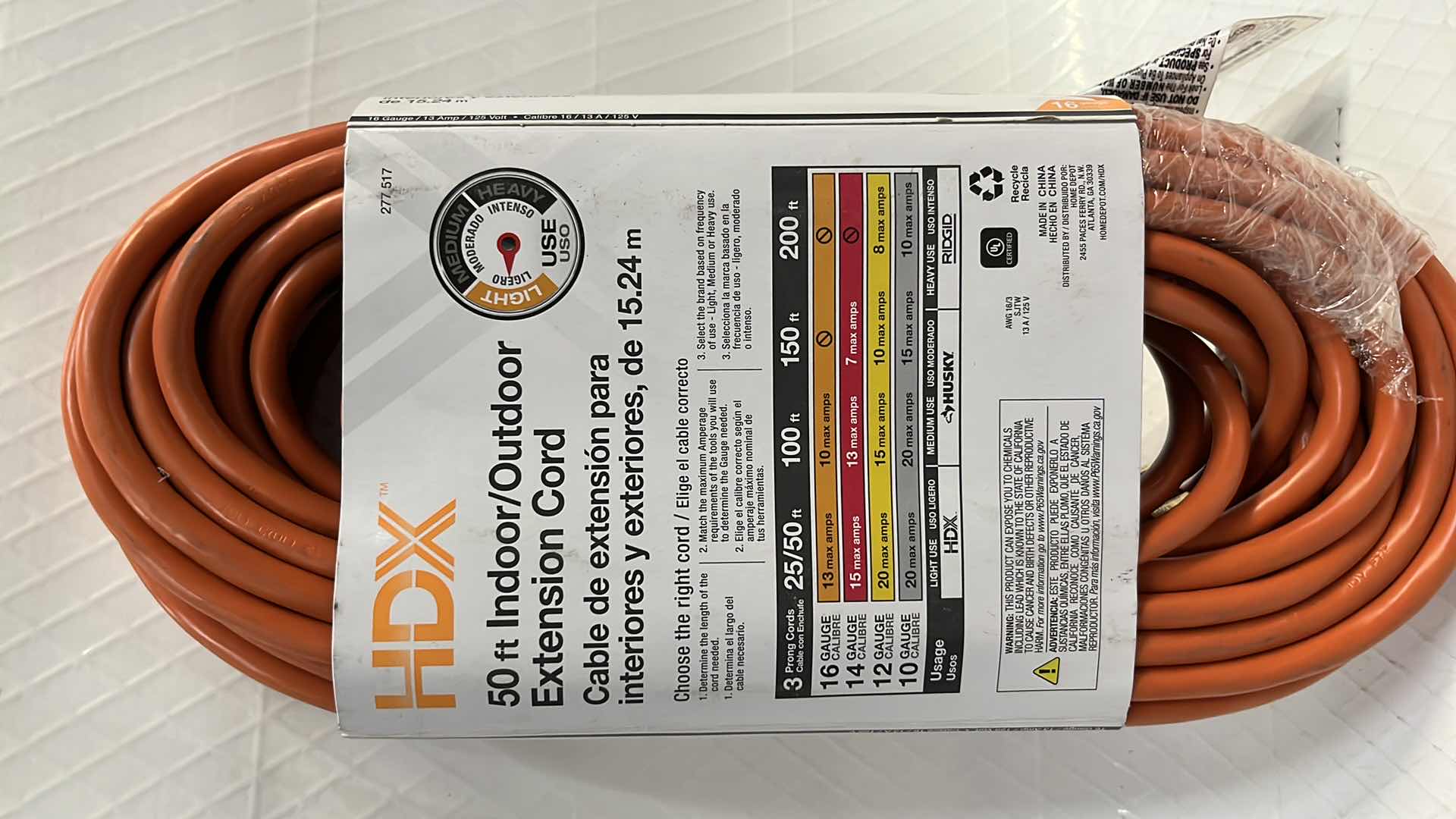 View 2 of 2- NEW HDX 50 FT INDOOR/OUTDOOR EXTENSION CORD, 16 GAUGE 13 AMP 125 VOLT (#277 517)