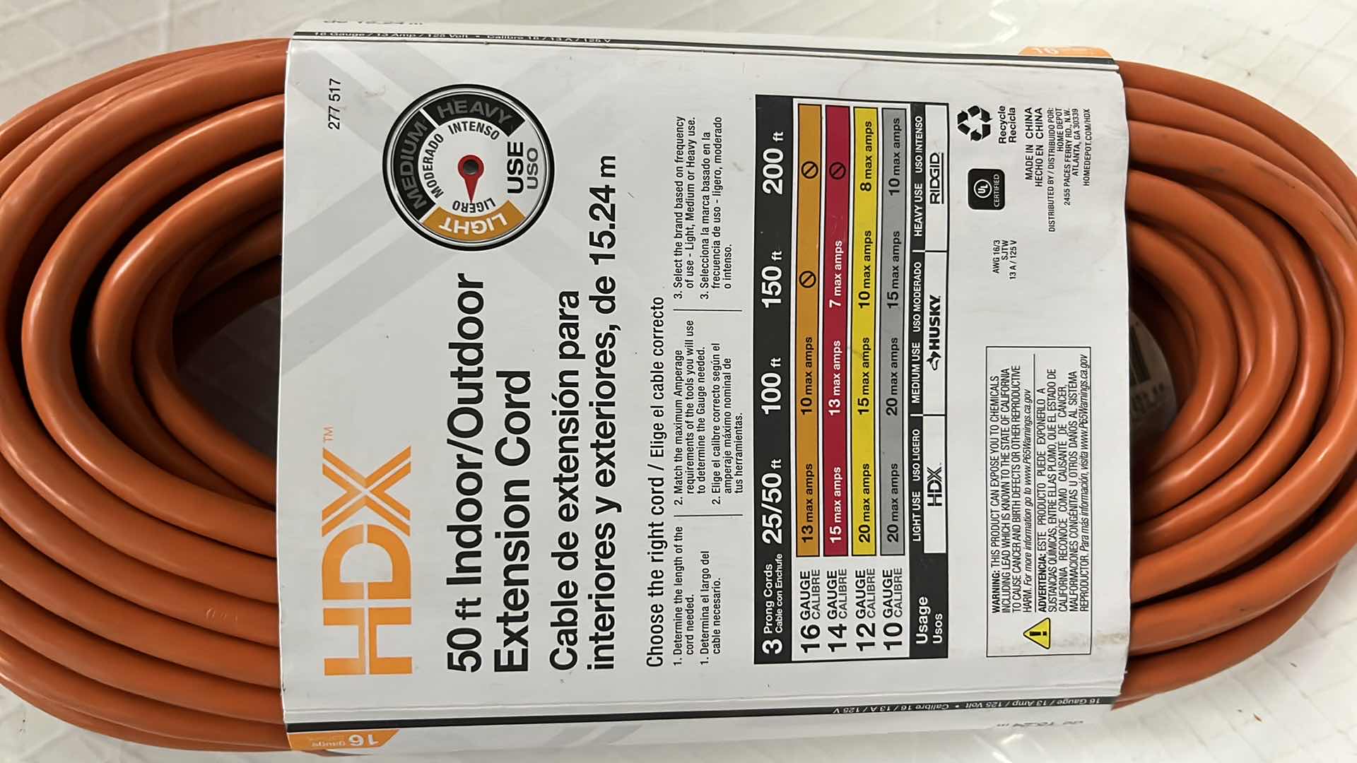 Photo 1 of 2- NEW HDX 50 FT INDOOR/OUTDOOR EXTENSION CORD, 16 GAUGE 13 AMP 125 VOLT (#277 517)