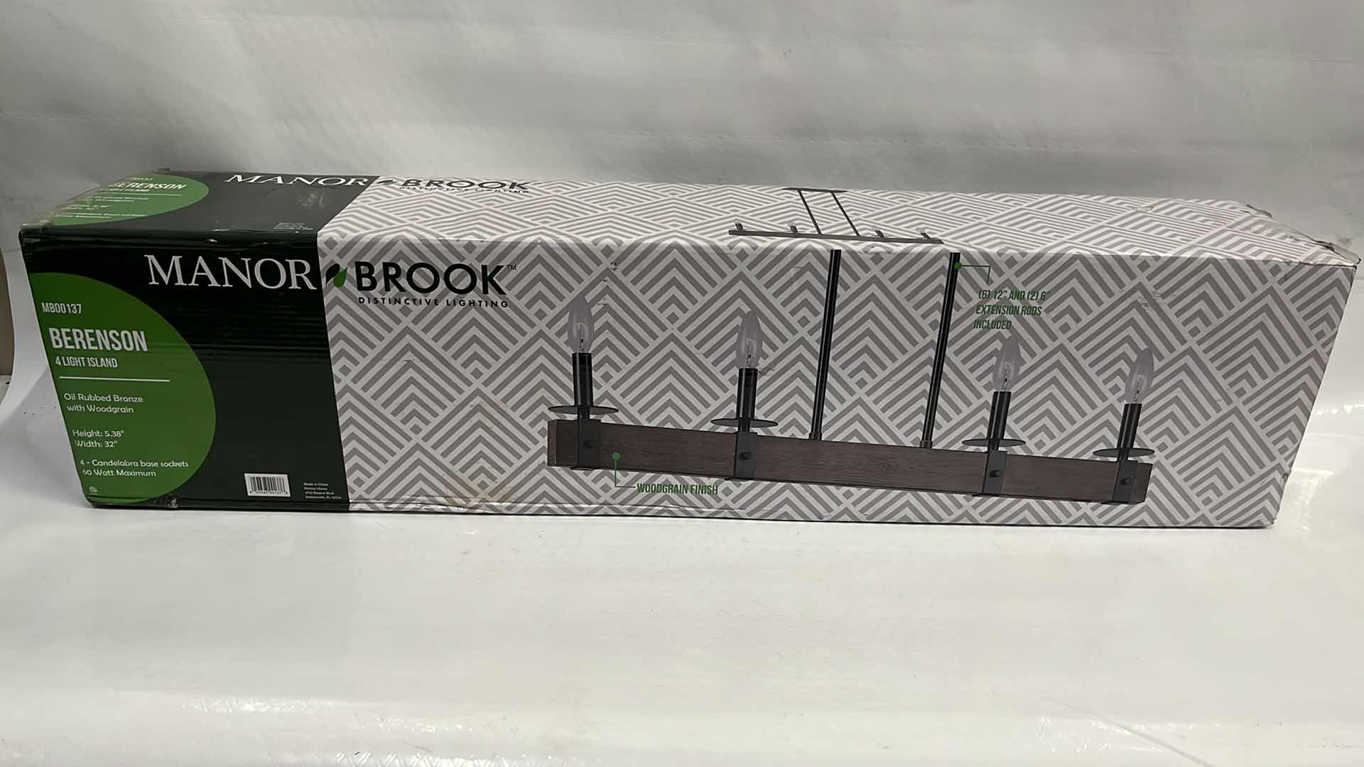Photo 1 of NEW MANOR BROOK DISTINCTIVE LIGHTING BERENSON 4 LIGHT ISLAND, OIL RUBBED BRONZE W WOODGRAIN 32” X 5.38”H (#MB 00137)