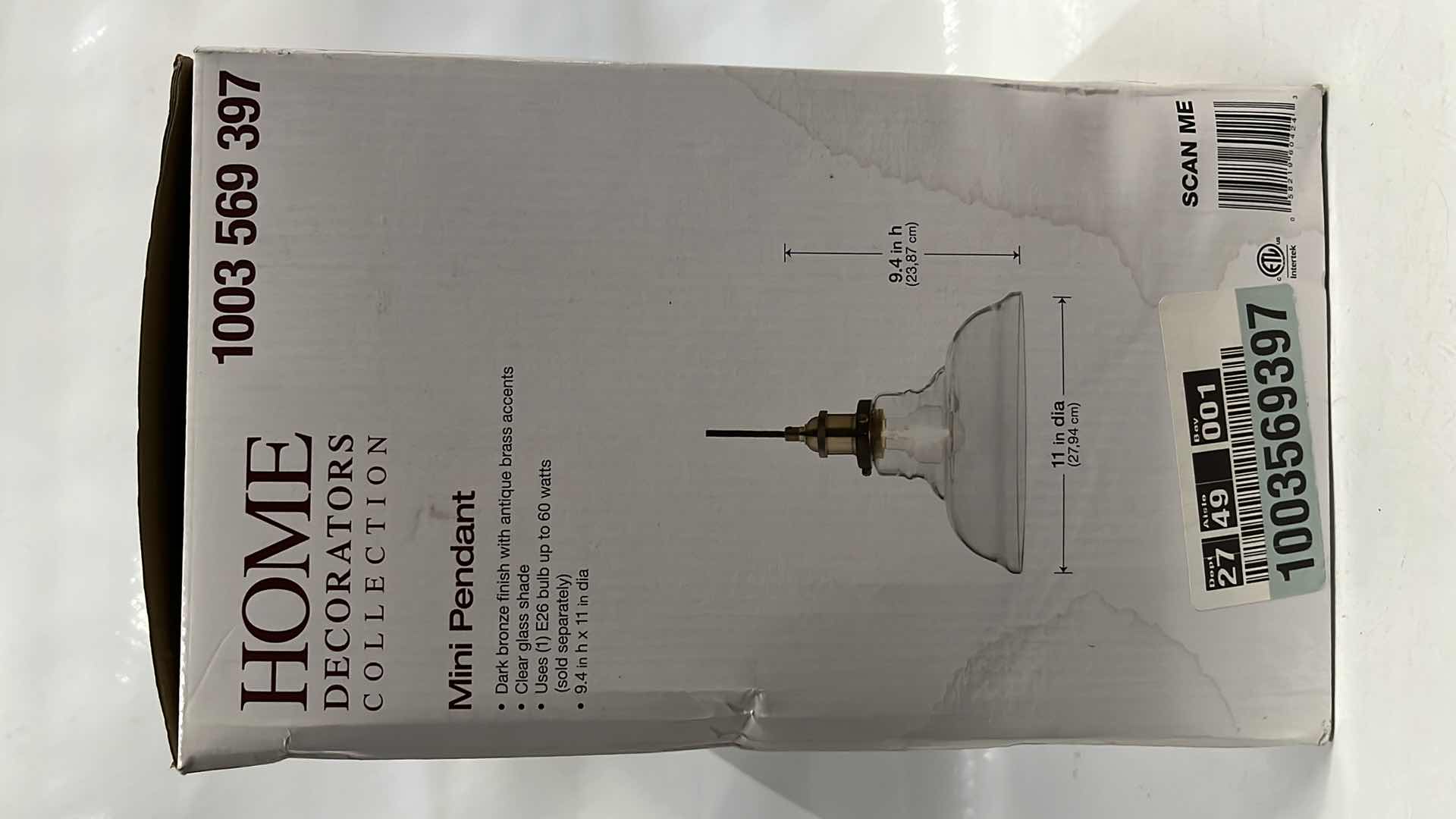 Photo 1 of HOME DECORATORS COLLECTION MINI PENDANT LIGHT FIXTURE, DARK BRONZE FINISH W ANTIQUE BRASS ACCENTS 11” X 9.4”H (#1003 569 397)