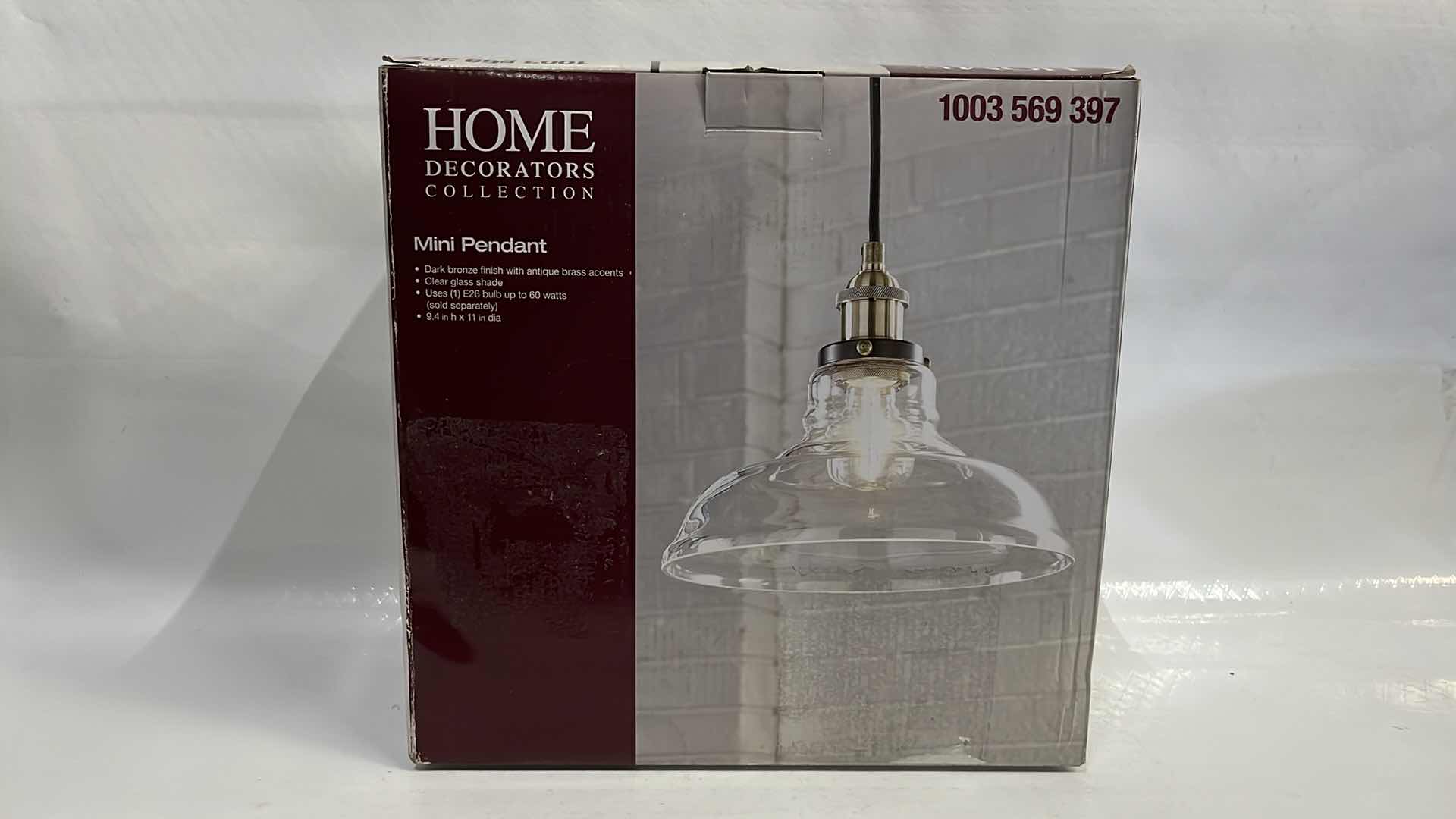 Photo 1 of HOME DECORATORS COLLECTION MINI PENDANT LIGHT FIXTURE, DARK BRONZE FINISH W ANTIQUE BRASS ACCENTS 11” X 9.4”H (#1003 569 397)