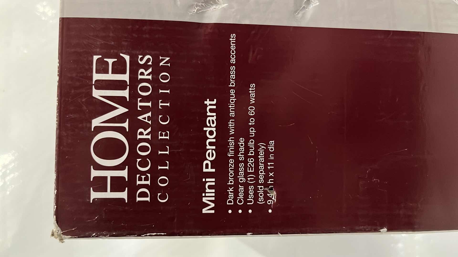 Photo 1 of HOME DECORATORS COLLECTION MINI PENDANT LIGHT FIXTURE, DARK BRONZE FINISH W ANTIQUE BRASS ACCENTS 11” X 9.4”H (#1003 569 397)